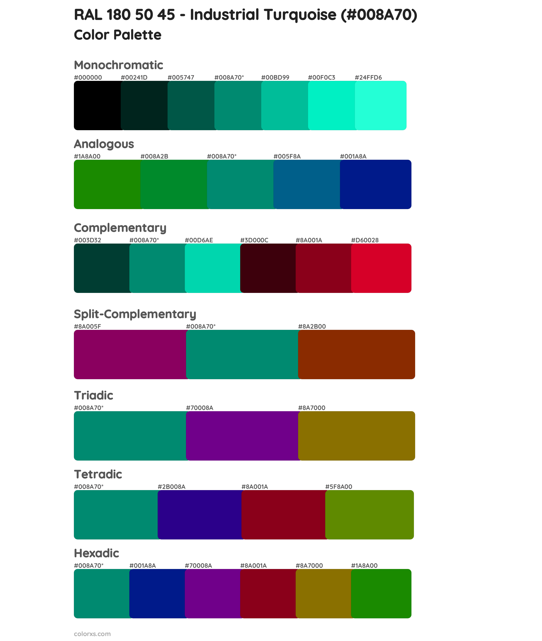 RAL 180 50 45 - Industrial Turquoise Color Scheme Palettes