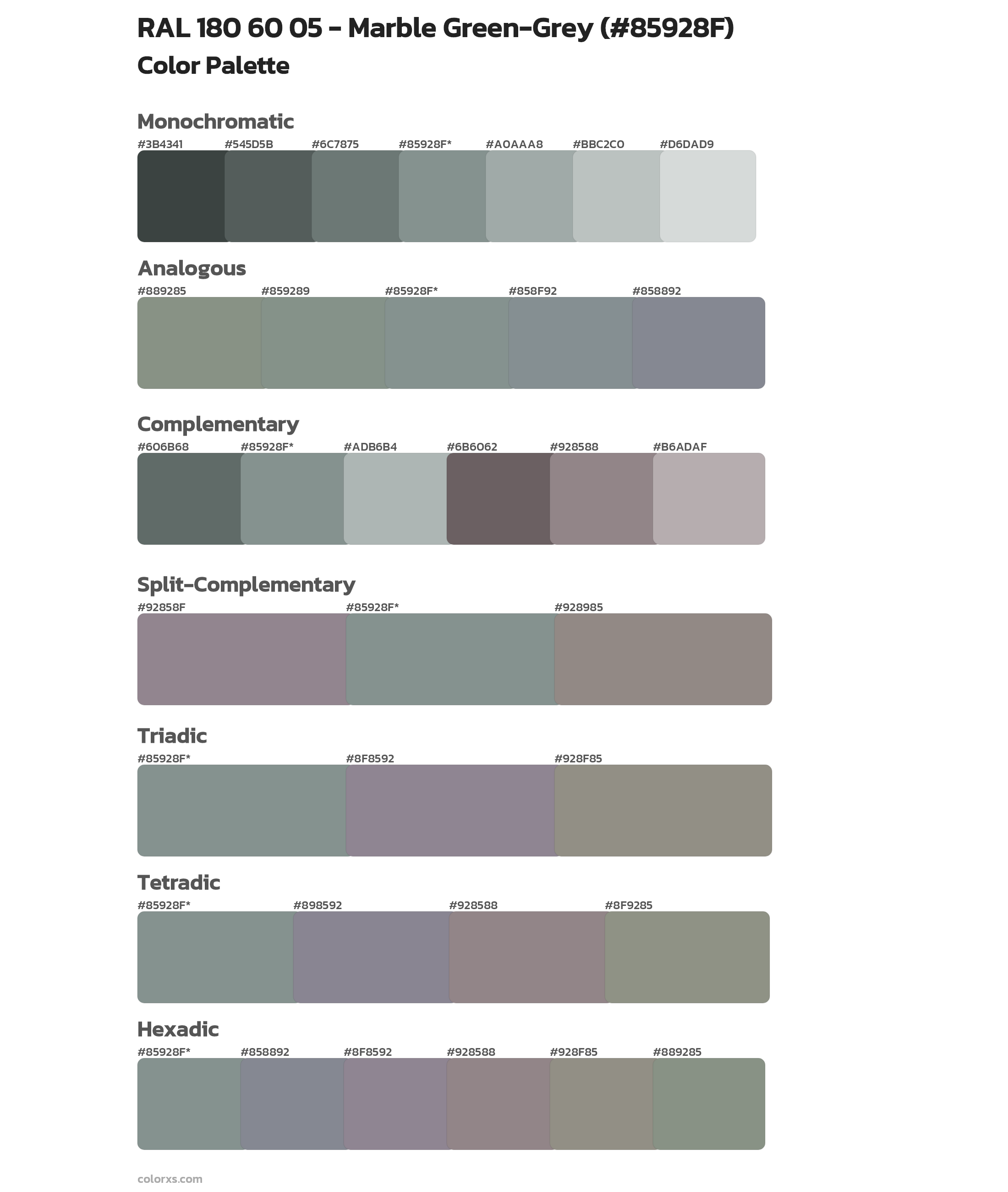RAL 180 60 05 - Marble Green-Grey Color Scheme Palettes