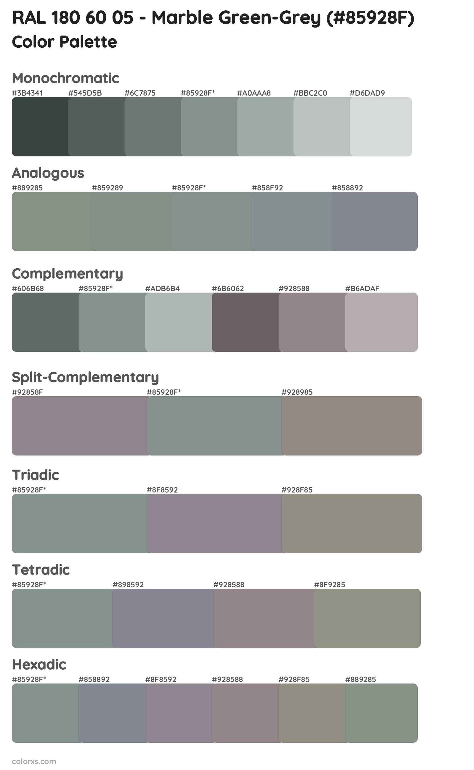 RAL 180 60 05 - Marble Green-Grey Color Scheme Palettes