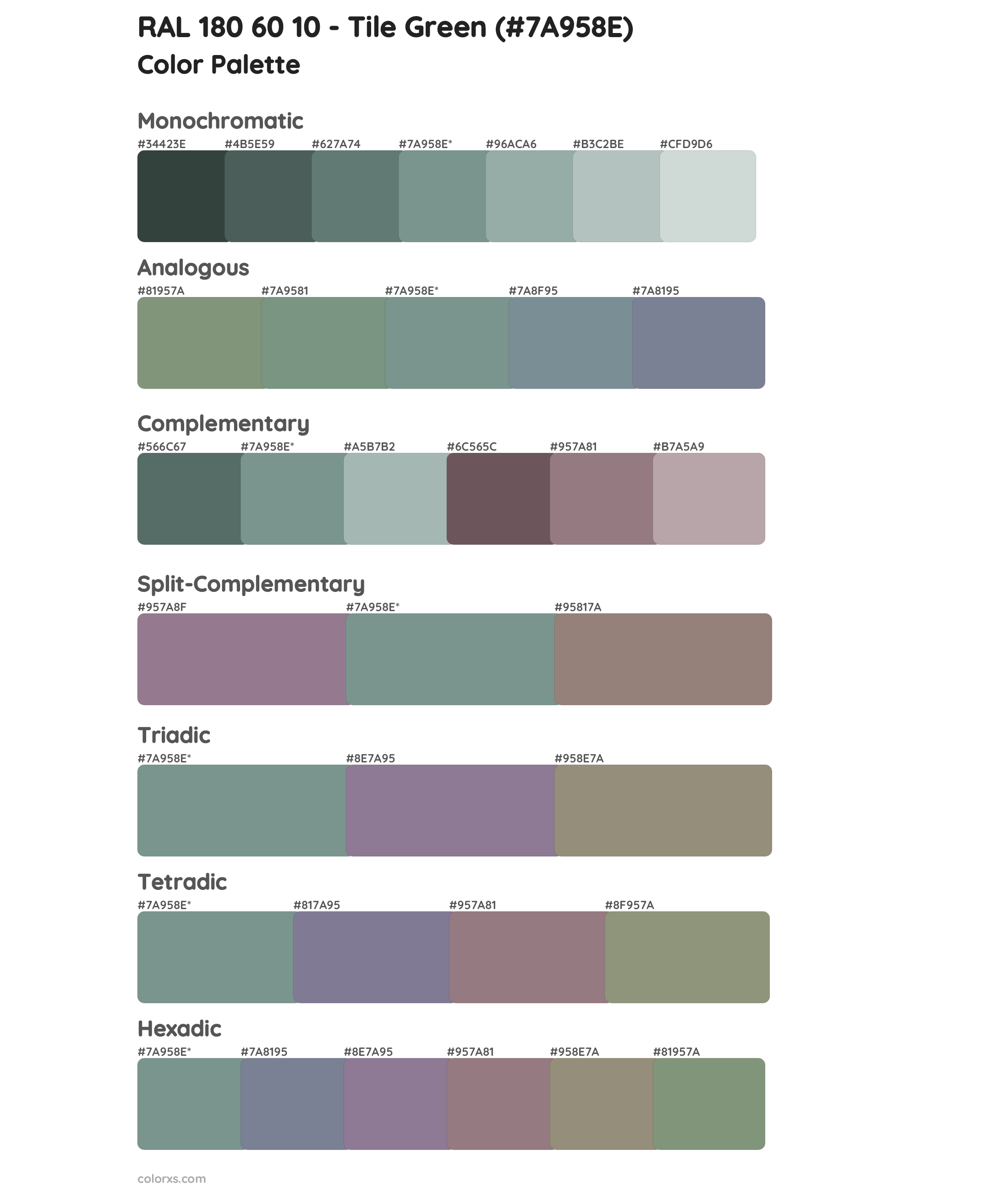 RAL 180 60 10 - Tile Green Color Scheme Palettes