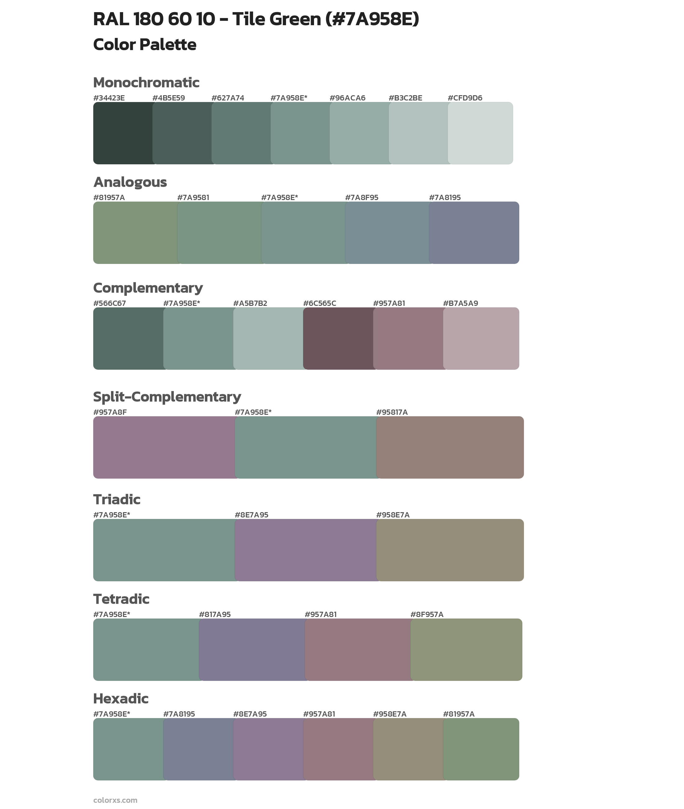 RAL 180 60 10 - Tile Green Color Scheme Palettes