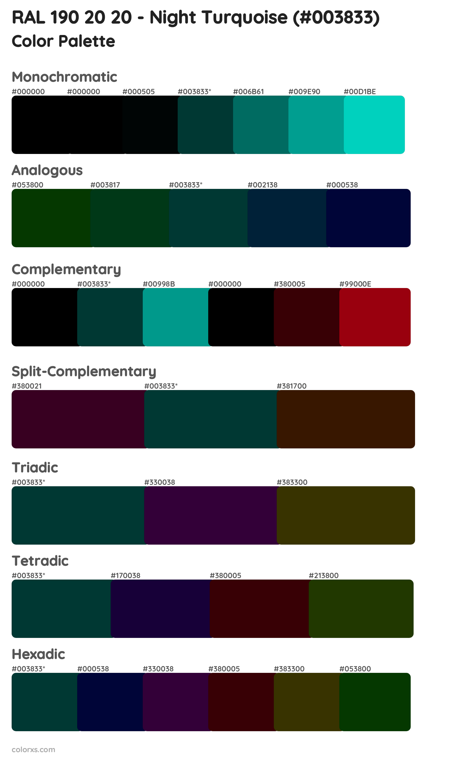 RAL 190 20 20 - Night Turquoise Color Scheme Palettes