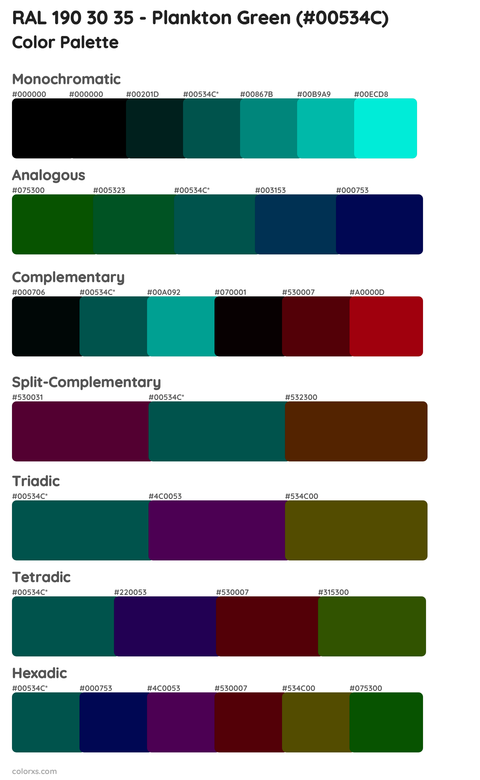 RAL 190 30 35 - Plankton Green Color Scheme Palettes
