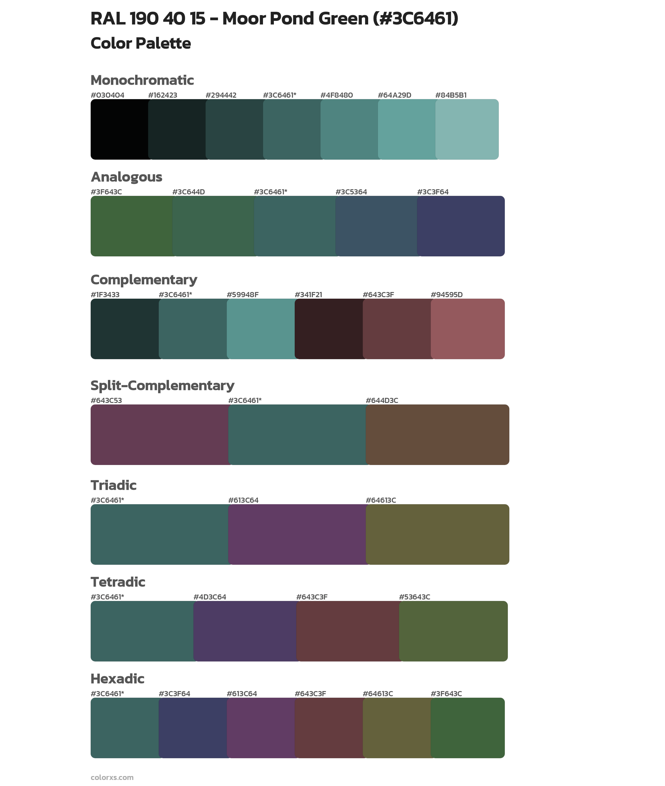 RAL 190 40 15 - Moor Pond Green Color Scheme Palettes