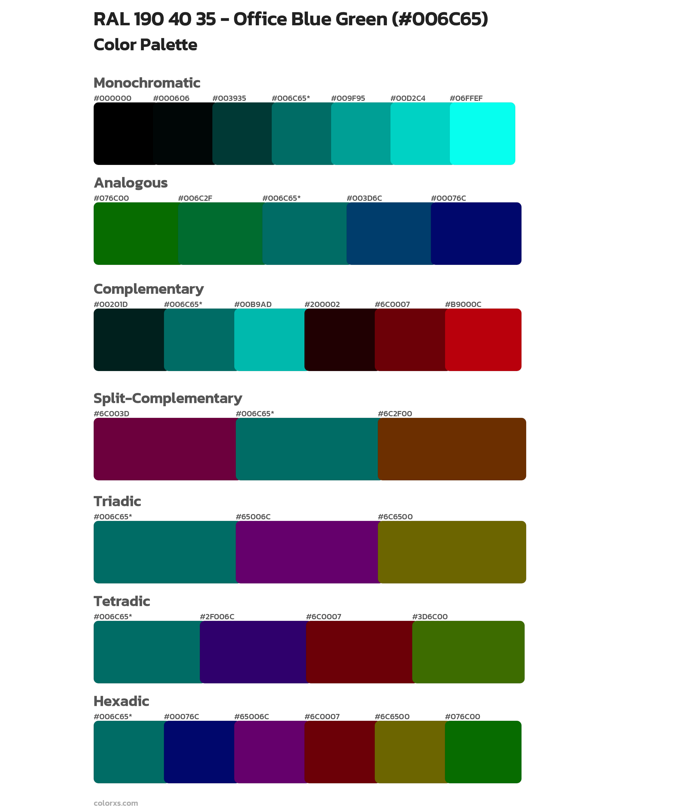 RAL 190 40 35 - Office Blue Green Color Scheme Palettes