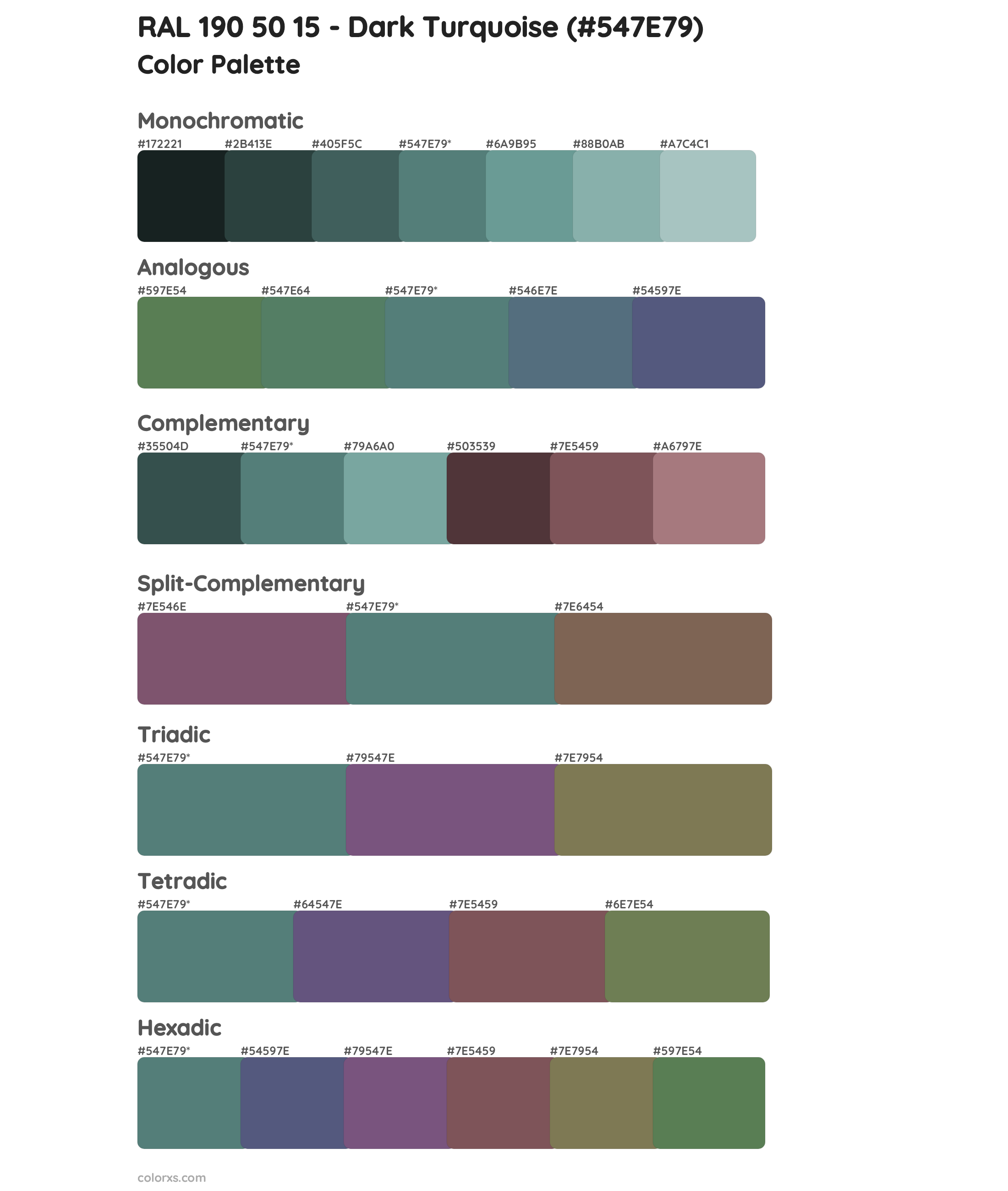 RAL 190 50 15 - Dark Turquoise Color Scheme Palettes