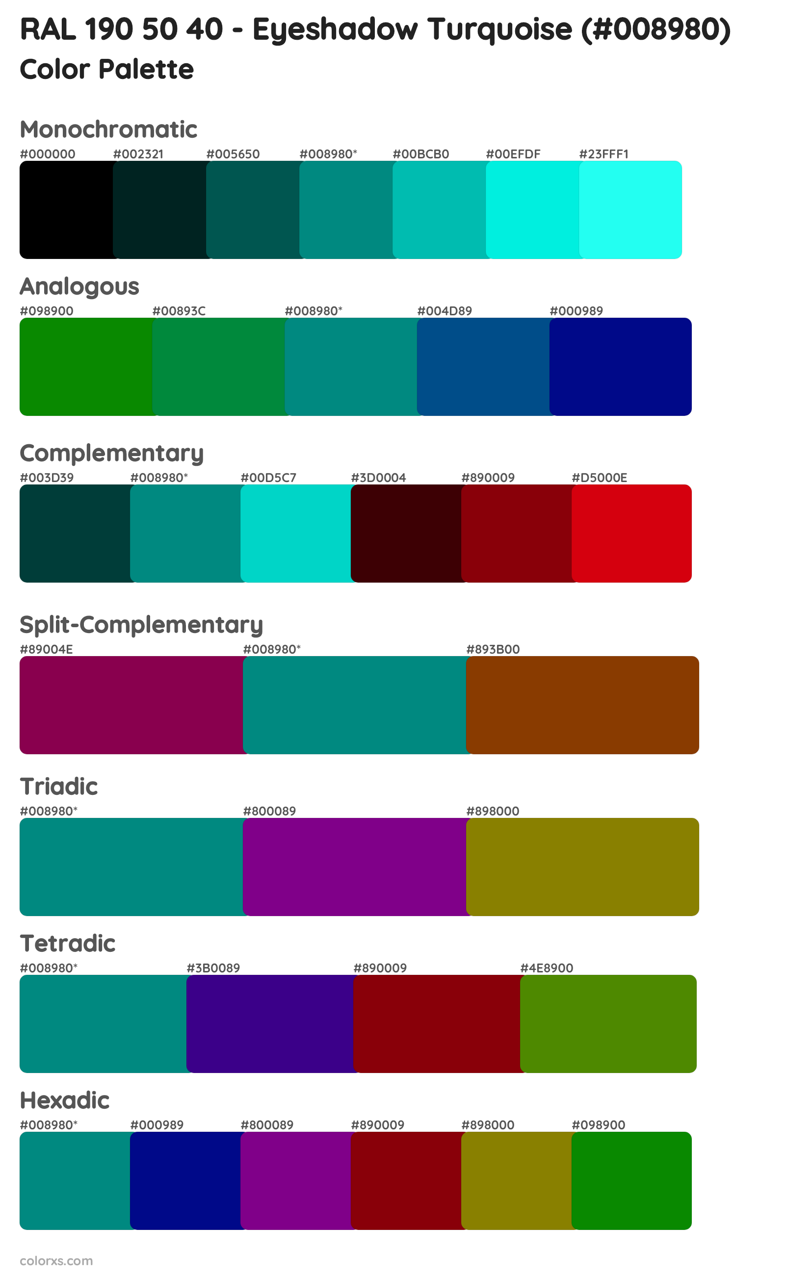 RAL 190 50 40 - Eyeshadow Turquoise Color Scheme Palettes