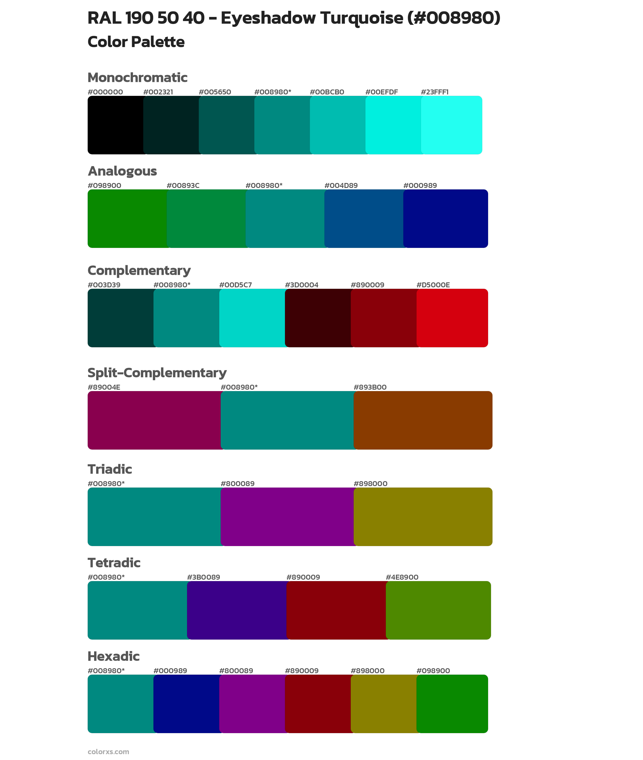 RAL 190 50 40 - Eyeshadow Turquoise Color Scheme Palettes