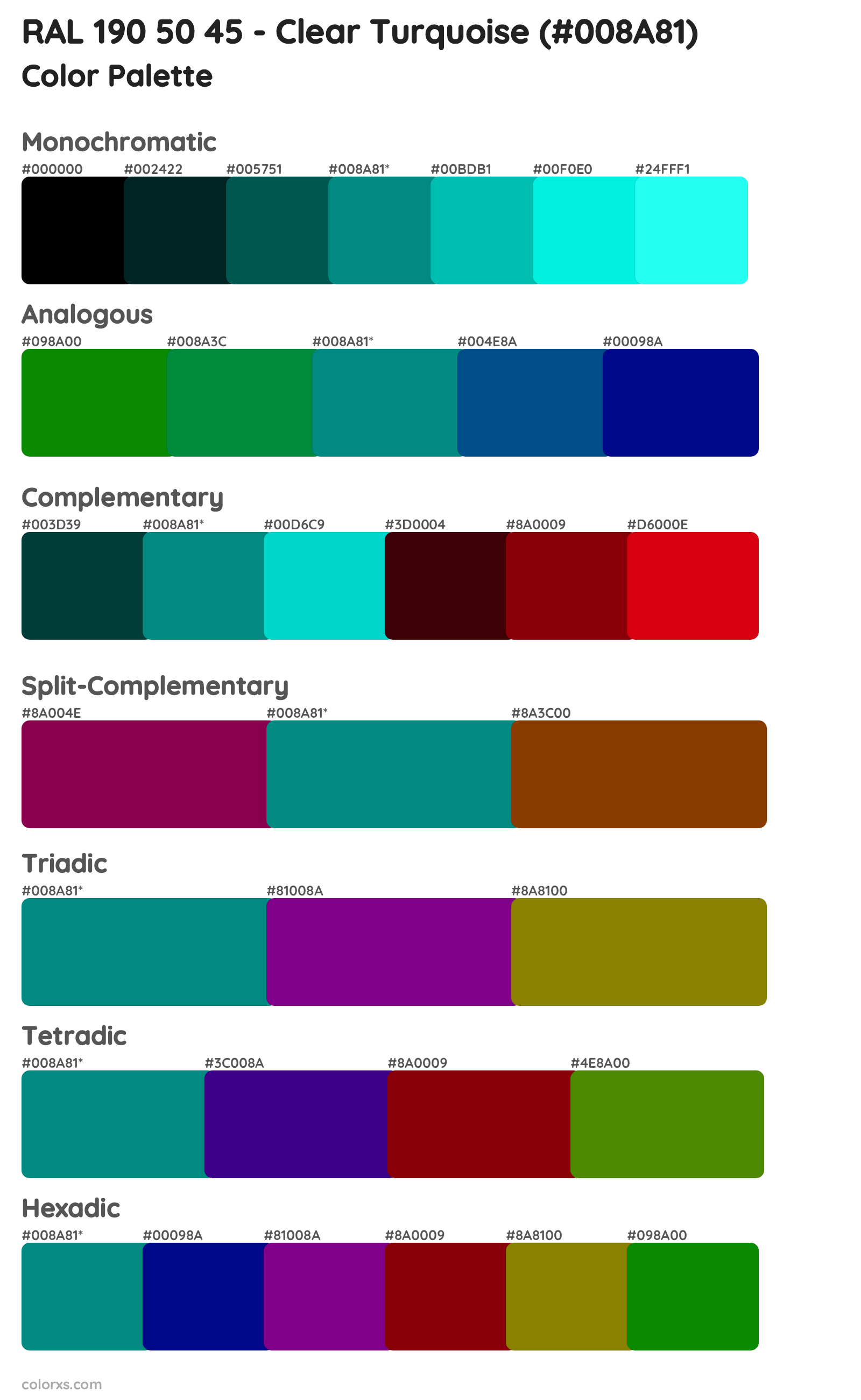 RAL 190 50 45 - Clear Turquoise Color Scheme Palettes