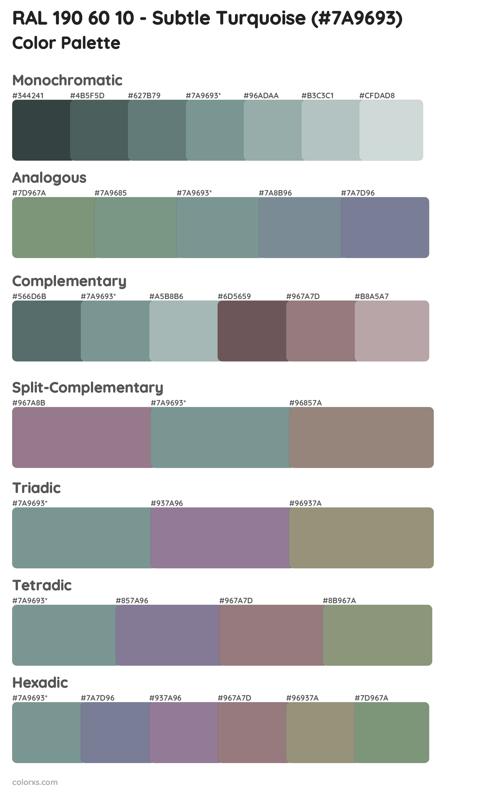 RAL 190 60 10 - Subtle Turquoise Color Scheme Palettes