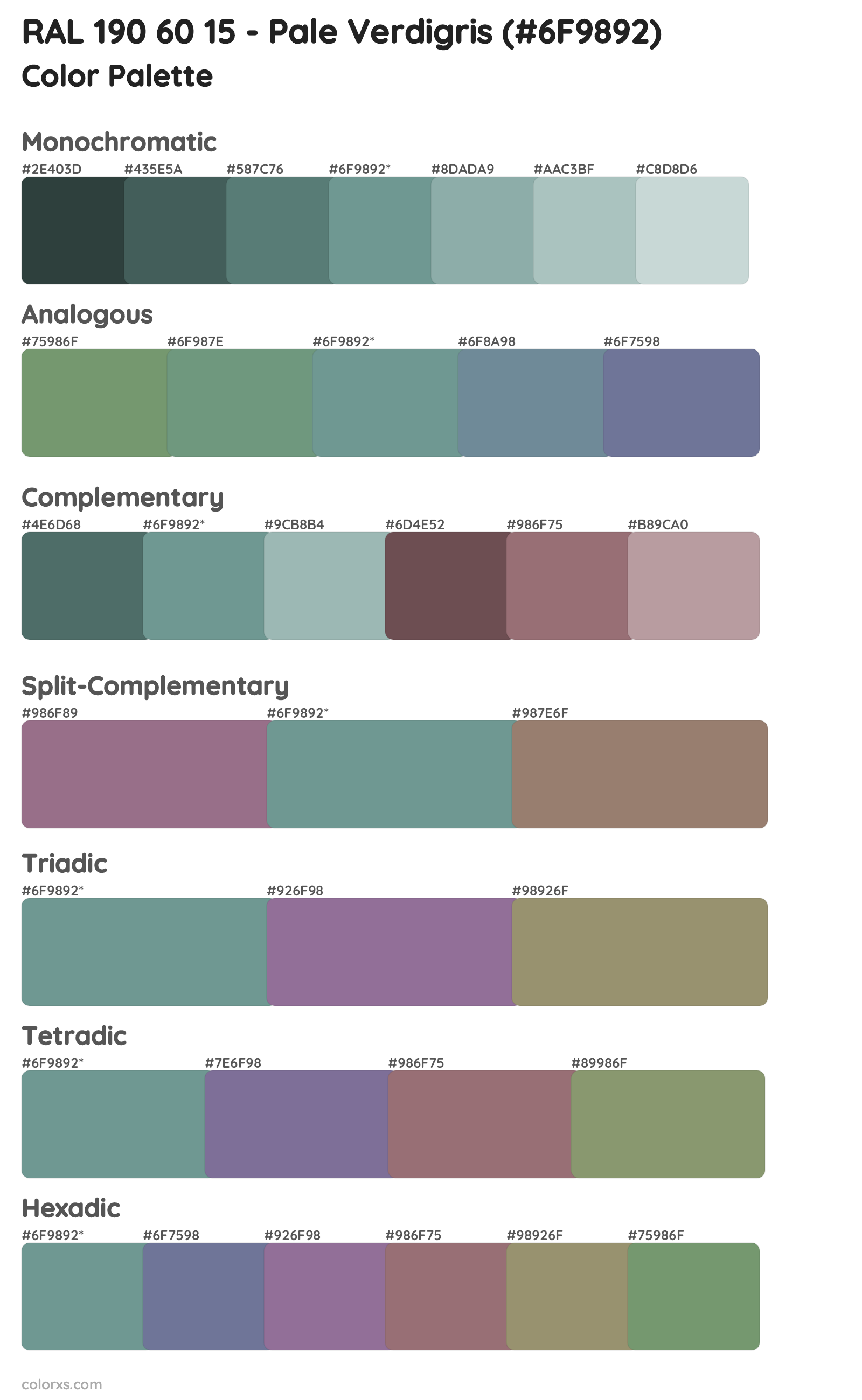 RAL 190 60 15 - Pale Verdigris Color Scheme Palettes