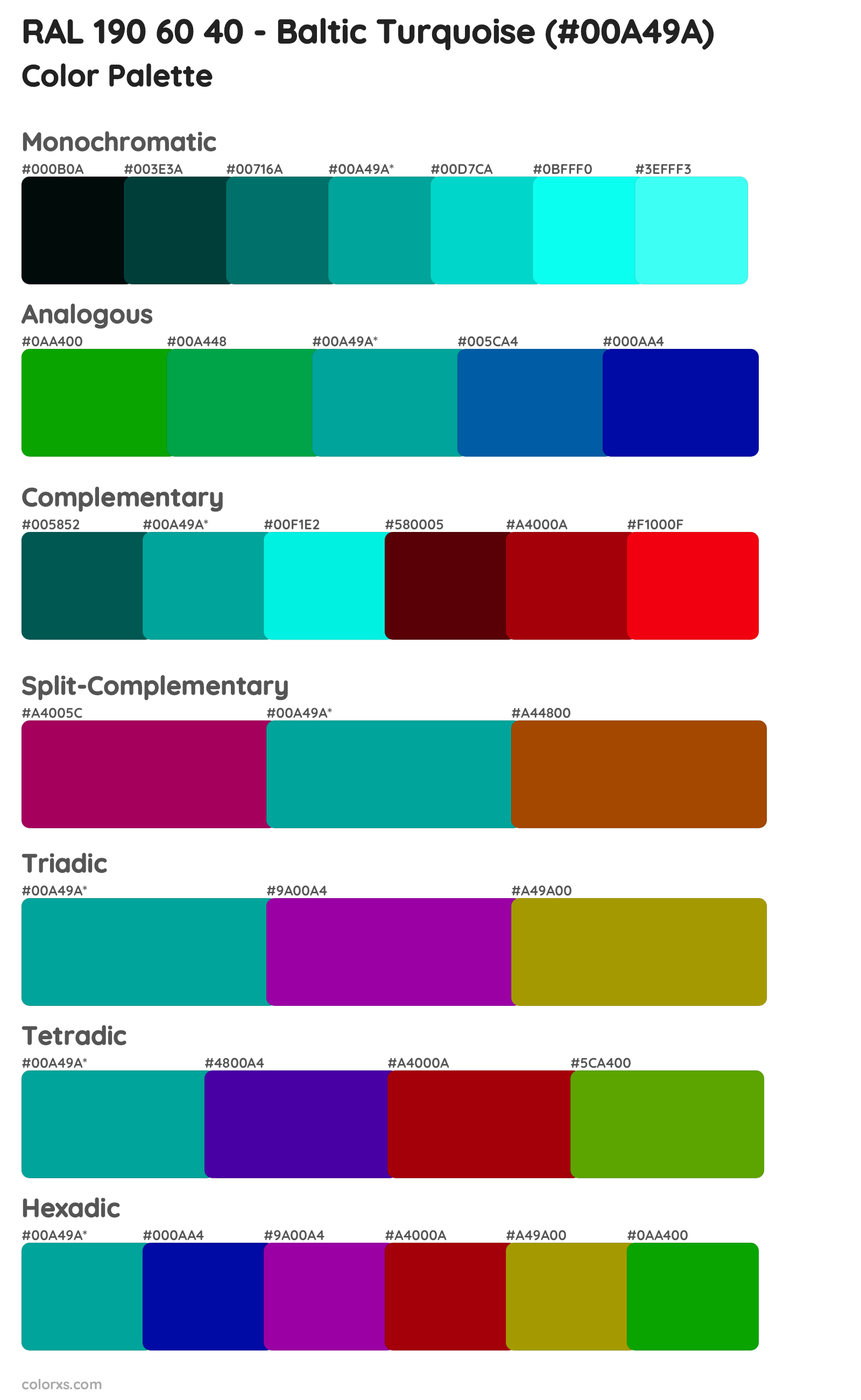 RAL 190 60 40 - Baltic Turquoise Color Scheme Palettes