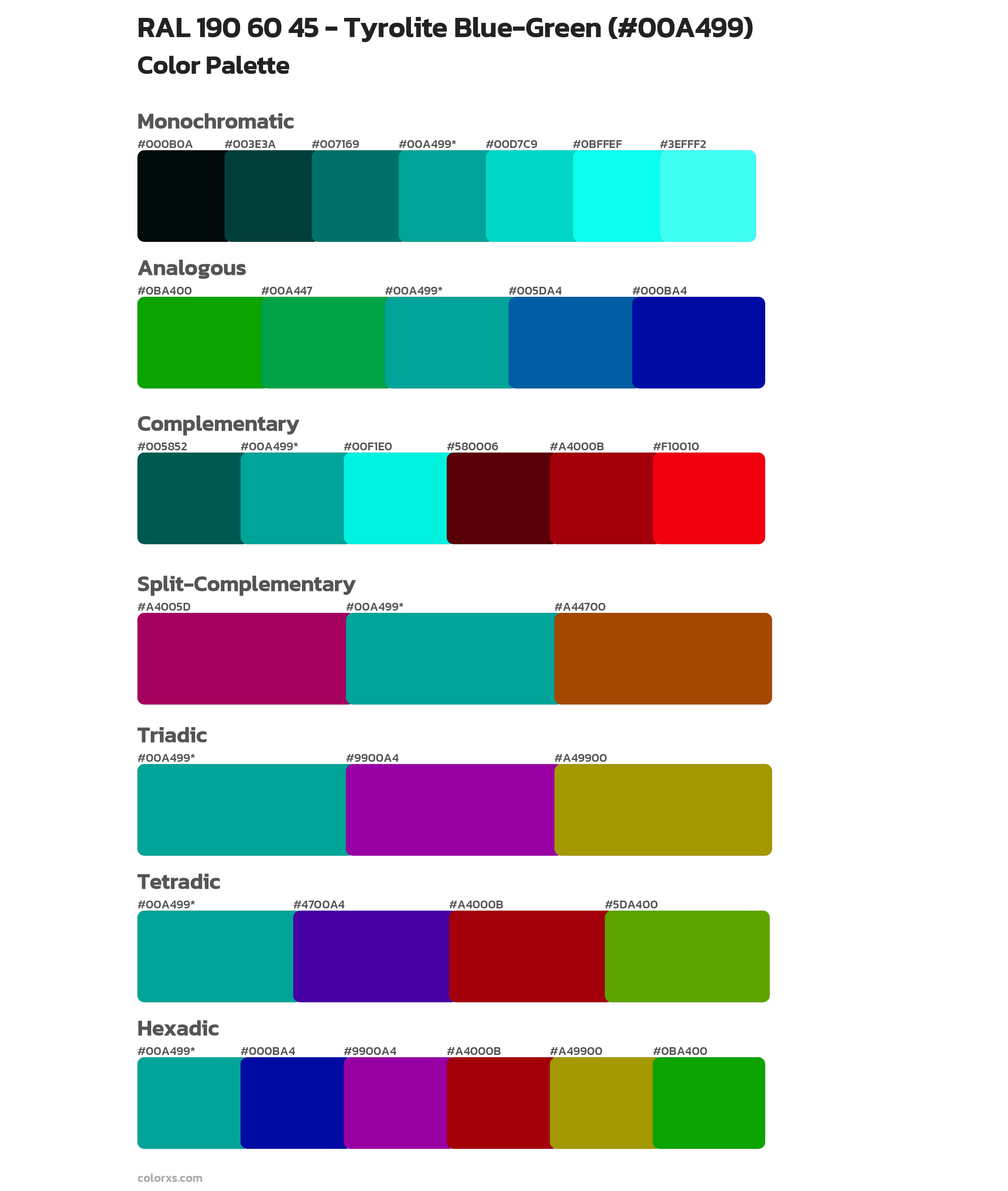 RAL 190 60 45 - Tyrolite Blue-Green Color Scheme Palettes