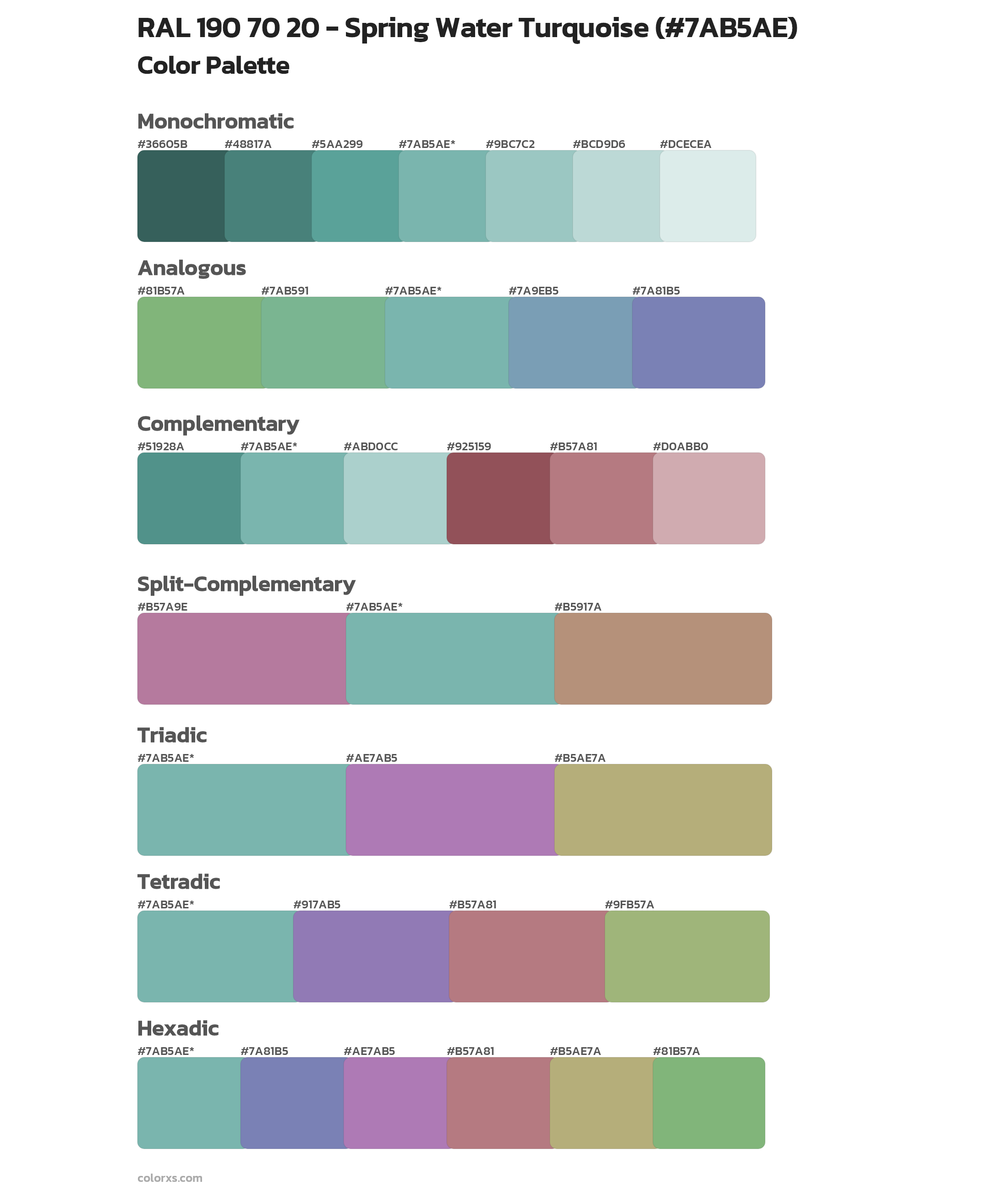 RAL 190 70 20 - Spring Water Turquoise Color Scheme Palettes