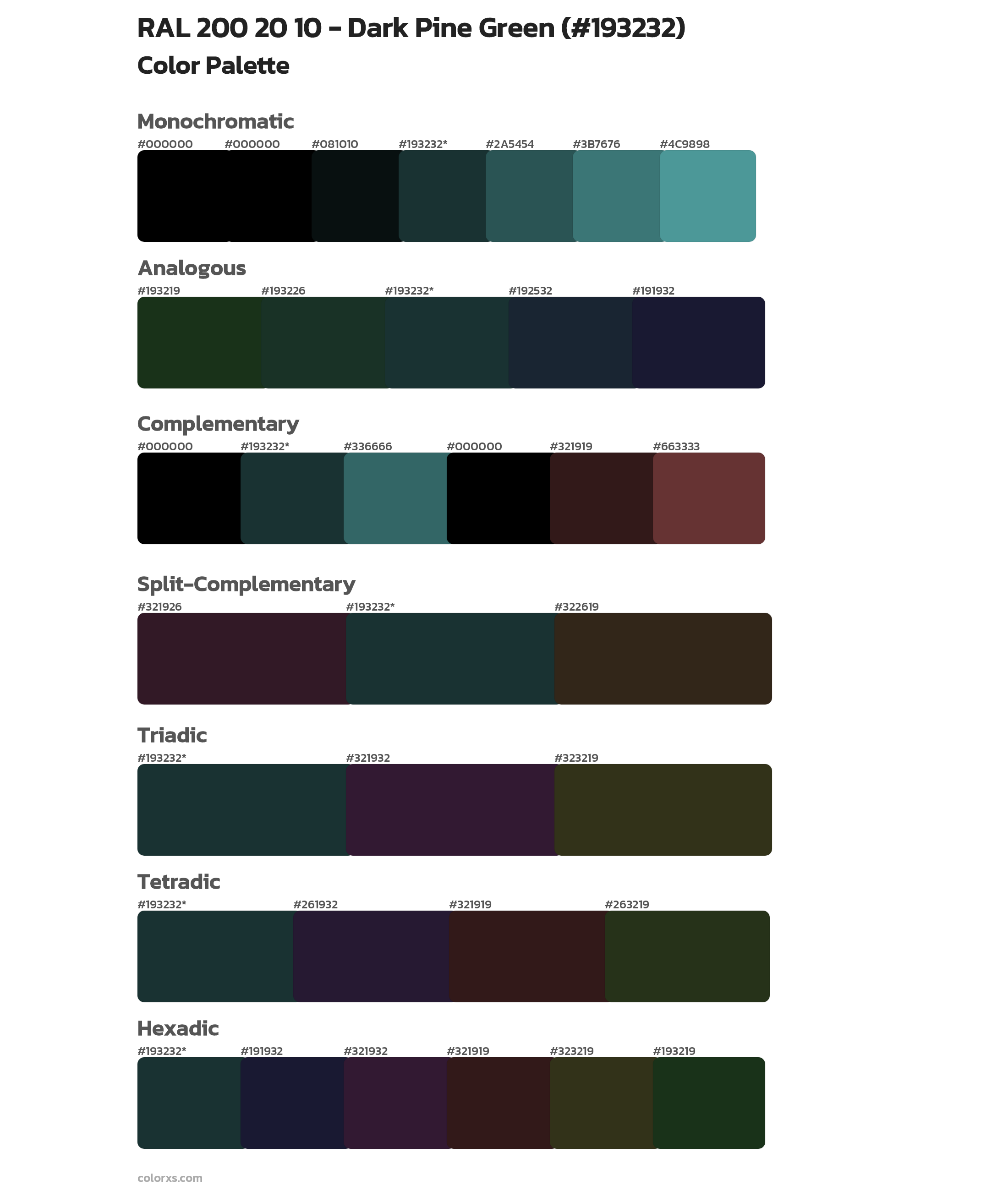 RAL 200 20 10 - Dark Pine Green Color Scheme Palettes
