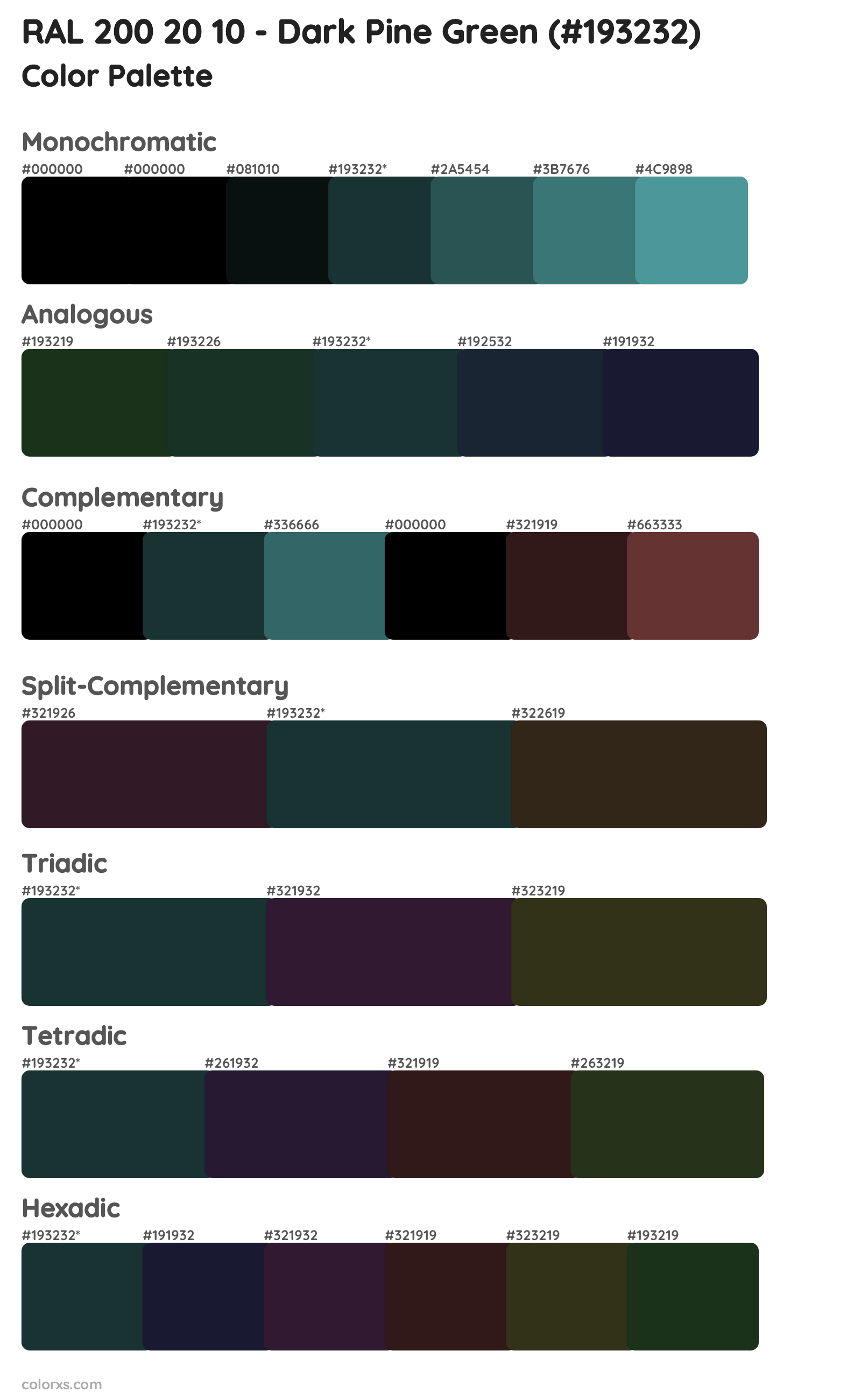 RAL 200 20 10 - Dark Pine Green Color Scheme Palettes