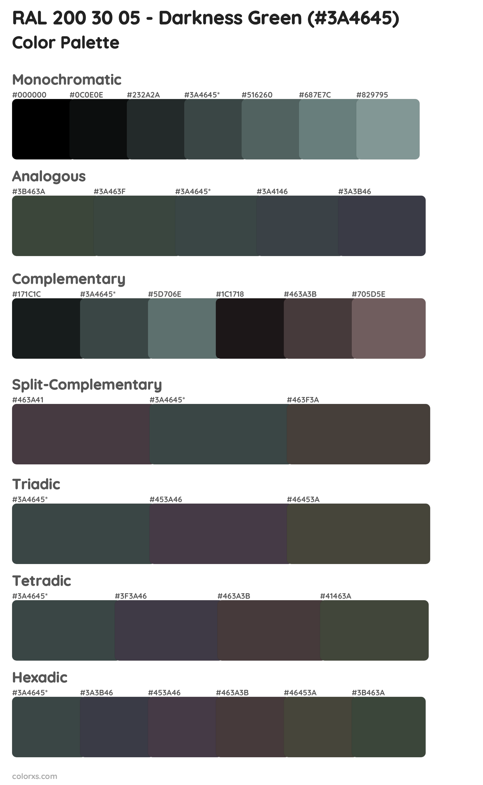 RAL 200 30 05 - Darkness Green Color Scheme Palettes