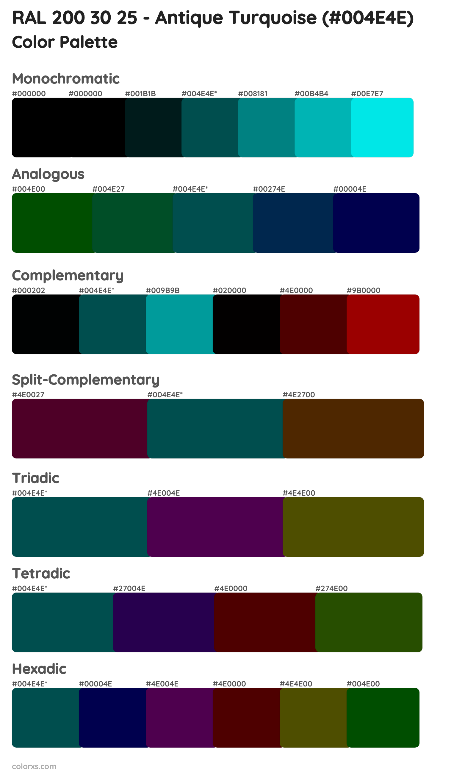RAL 200 30 25 - Antique Turquoise Color Scheme Palettes