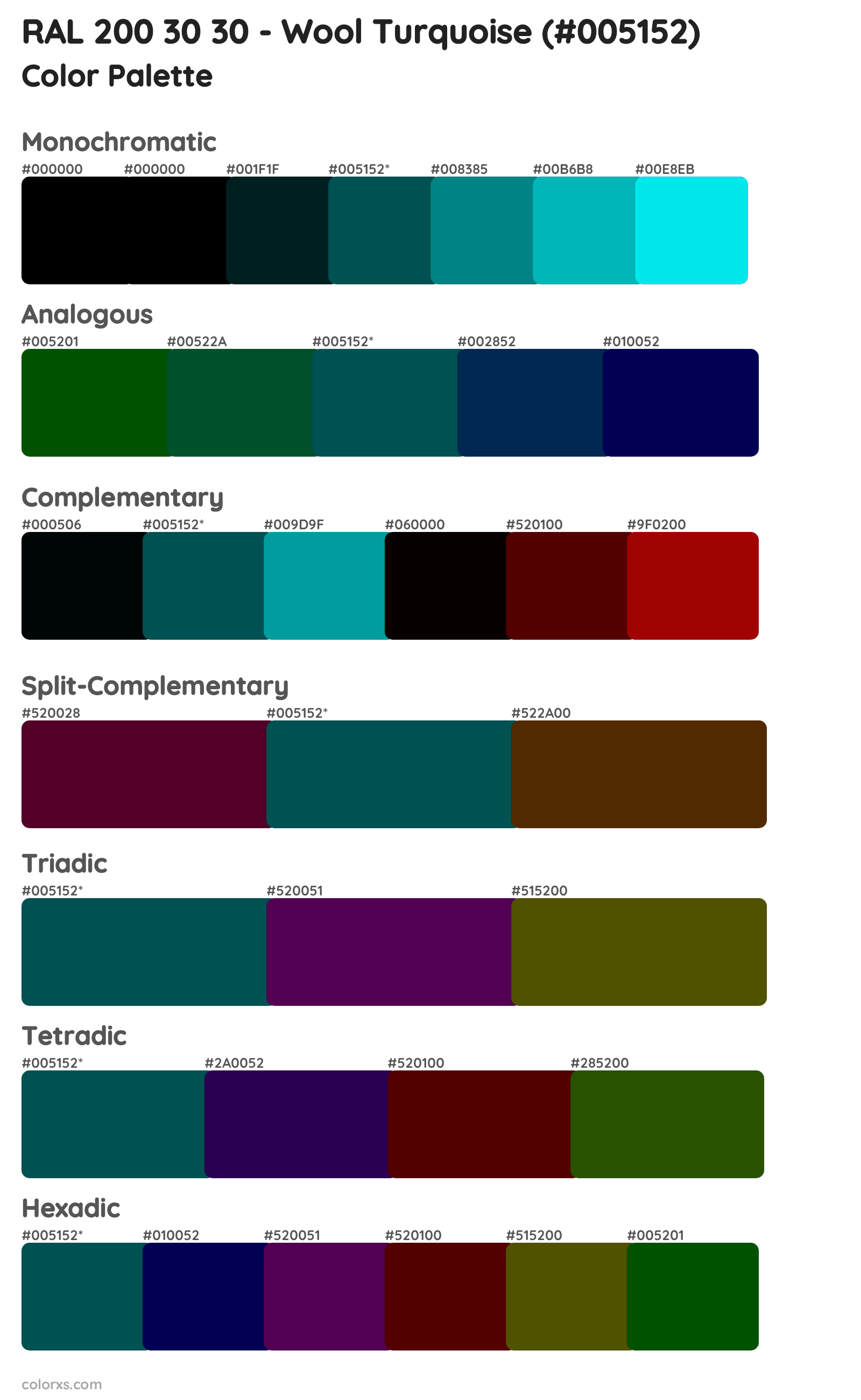 RAL 200 30 30 - Wool Turquoise Color Scheme Palettes