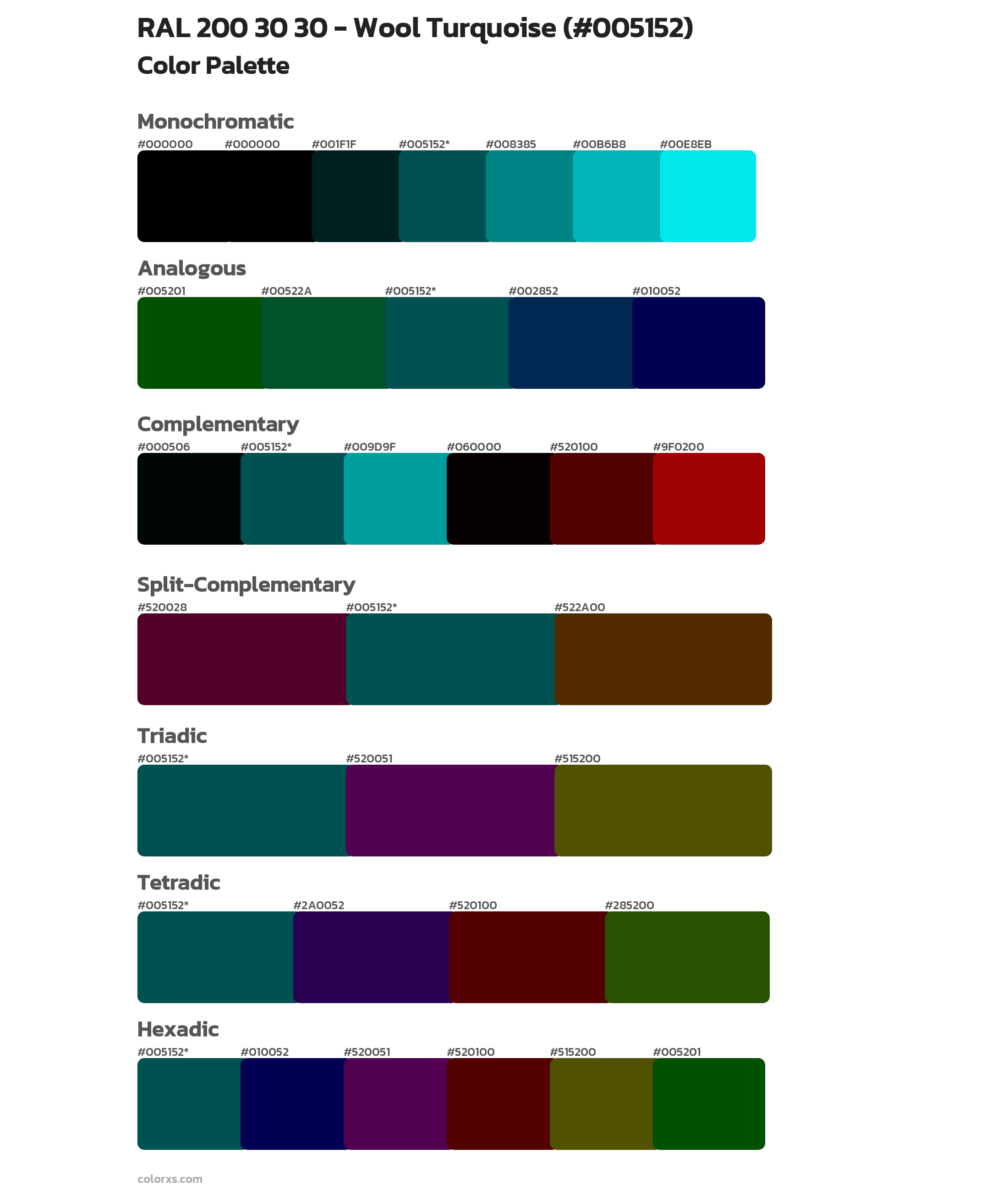 RAL 200 30 30 - Wool Turquoise Color Scheme Palettes