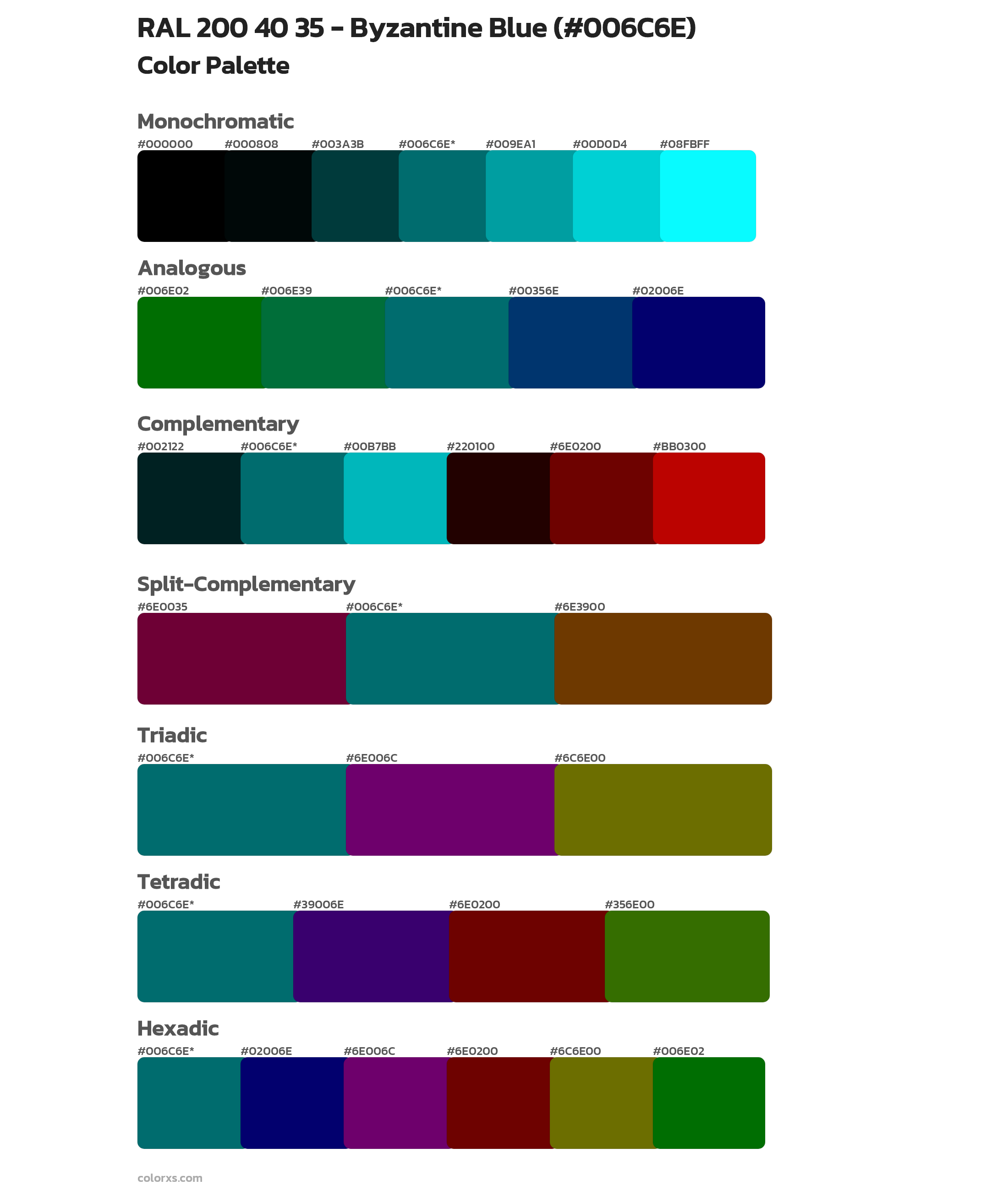 RAL 200 40 35 - Byzantine Blue Color Scheme Palettes