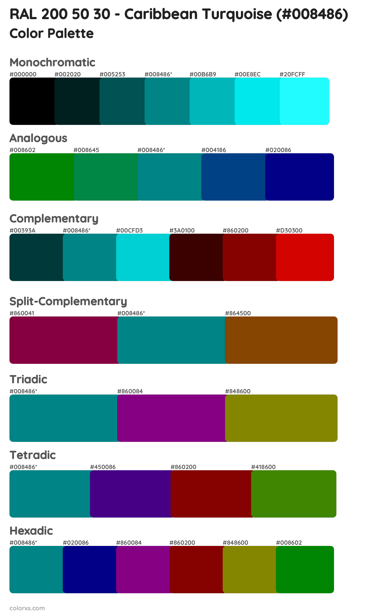 RAL 200 50 30 - Caribbean Turquoise Color Scheme Palettes