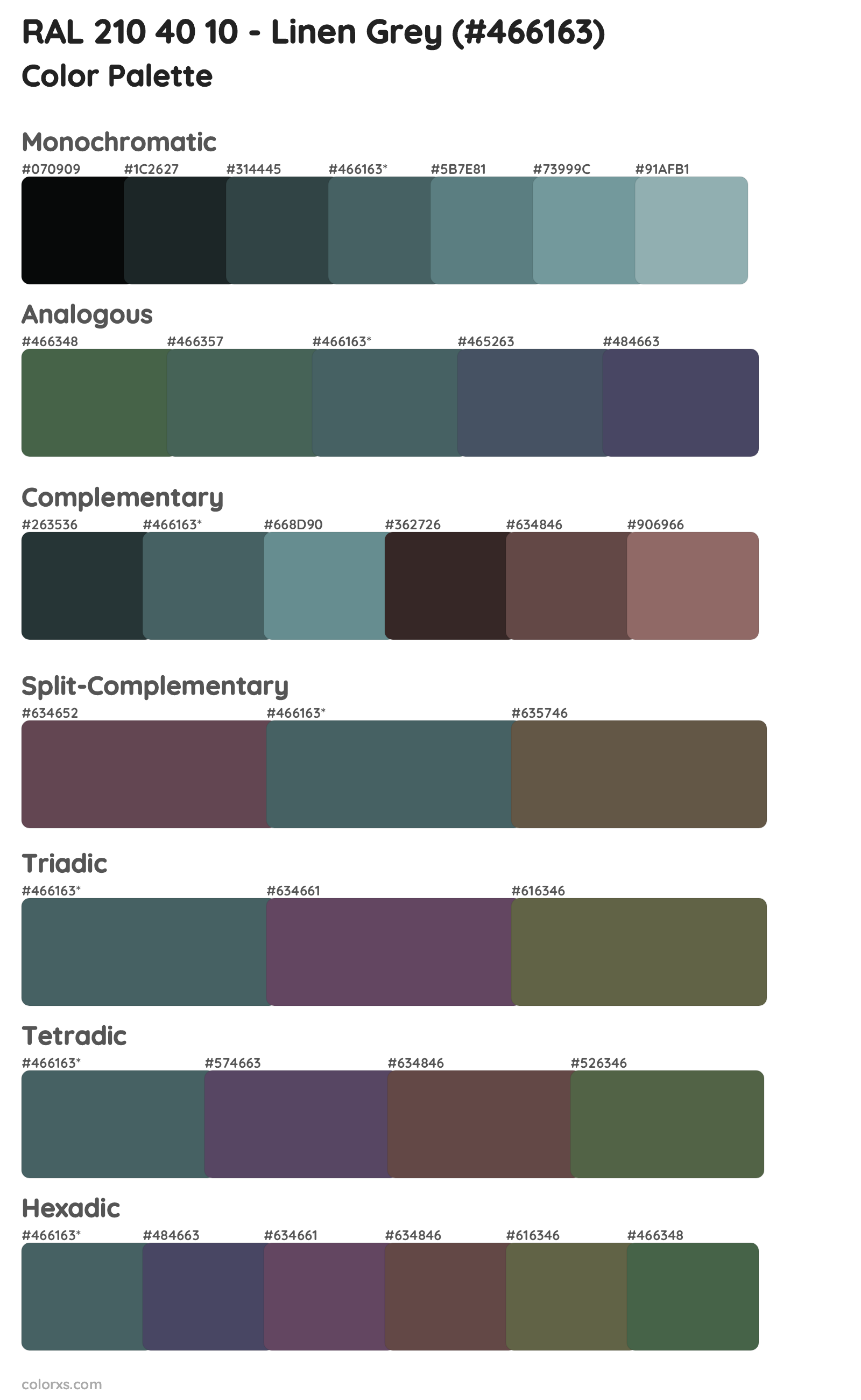 RAL 210 40 10 - Linen Grey Color Scheme Palettes