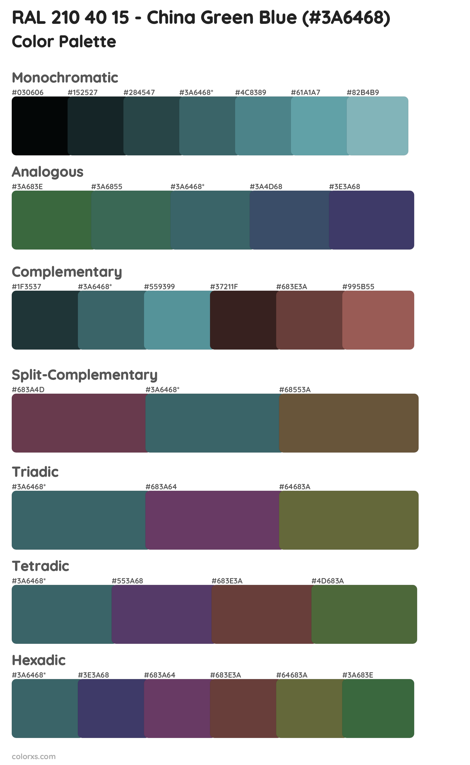 RAL 210 40 15 - China Green Blue Color Scheme Palettes