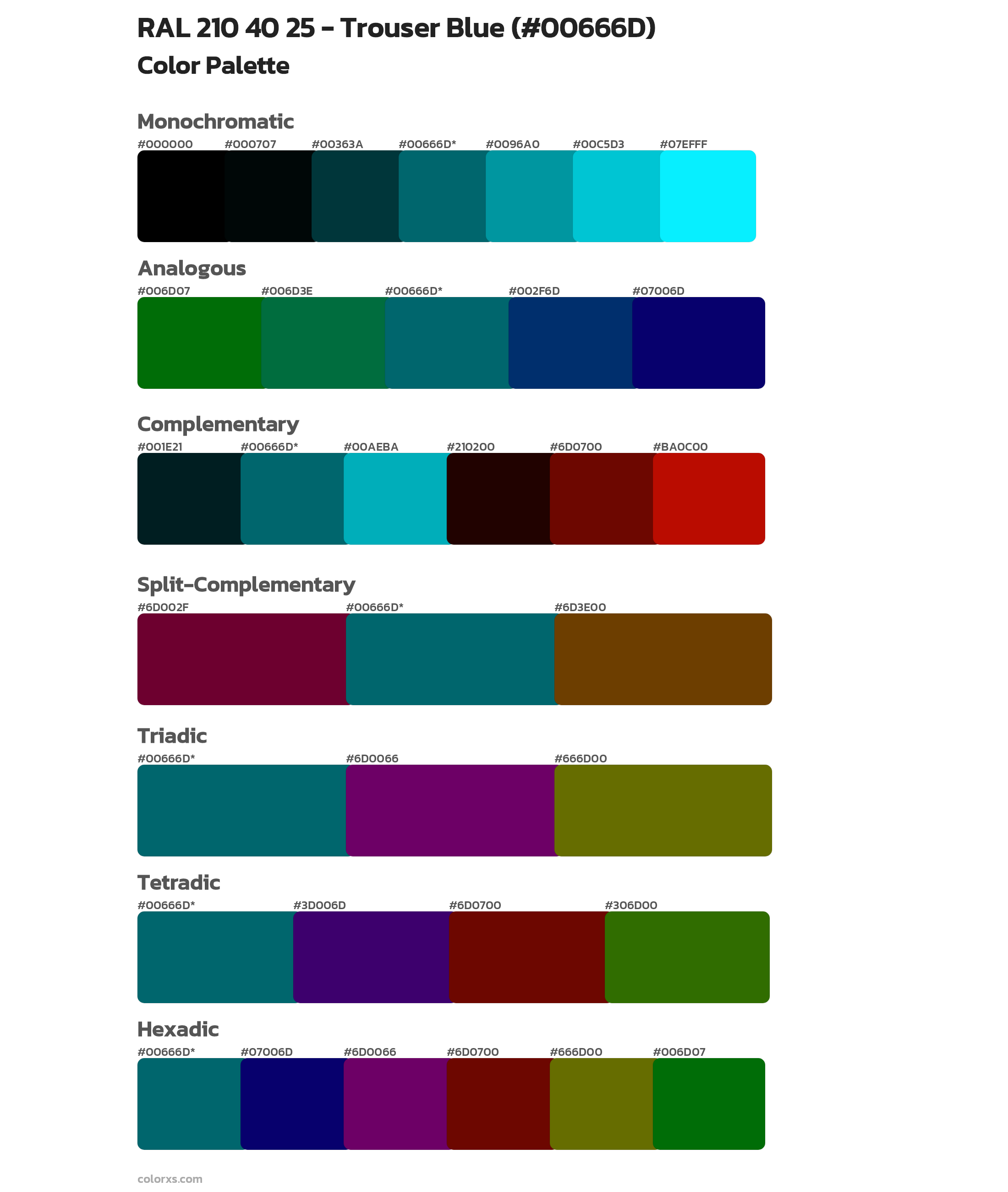 RAL 210 40 25 - Trouser Blue Color Scheme Palettes