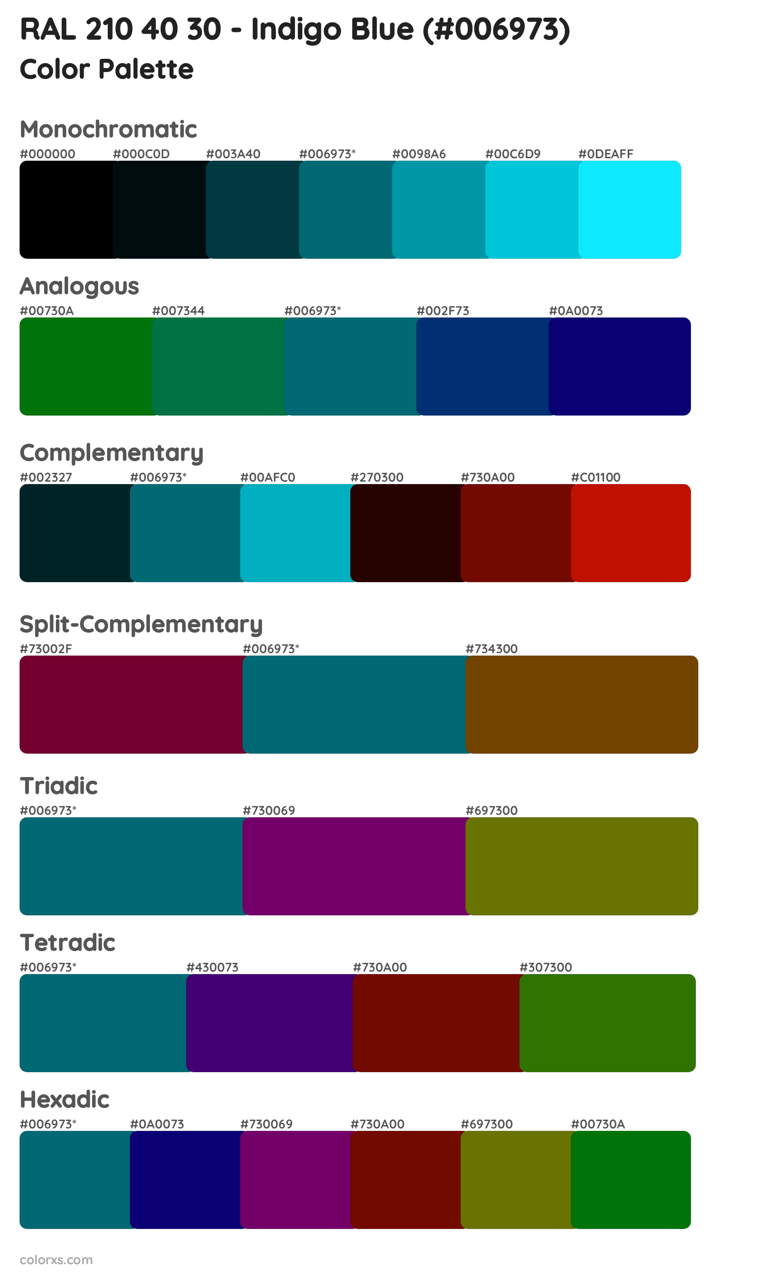 RAL 210 40 30 - Indigo Blue Color Scheme Palettes