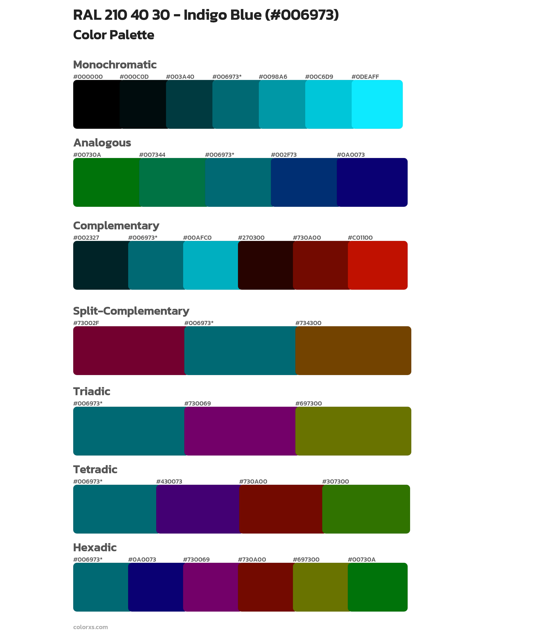RAL 210 40 30 - Indigo Blue Color Scheme Palettes