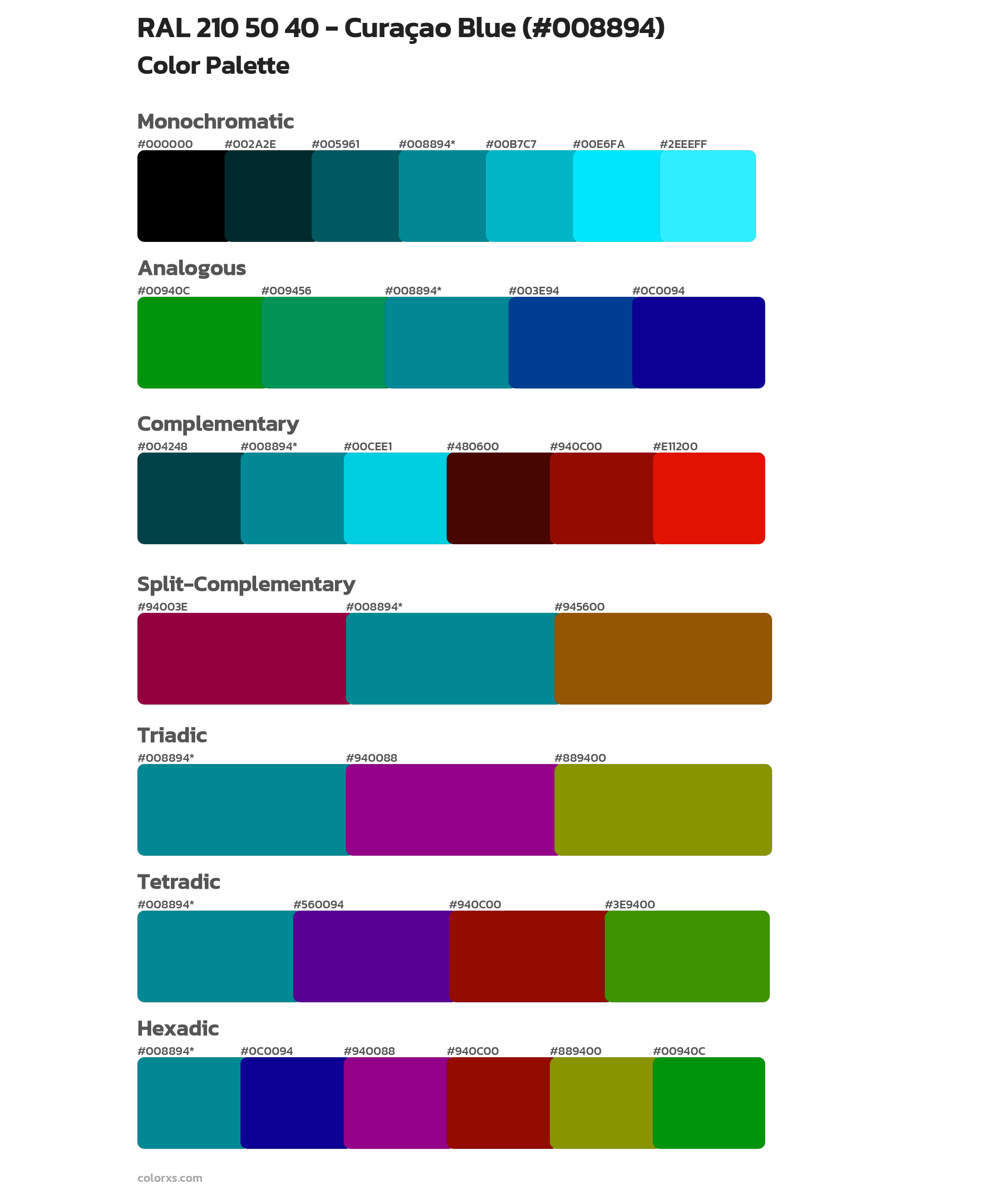 RAL 210 50 40 - Curaçao Blue Color Scheme Palettes