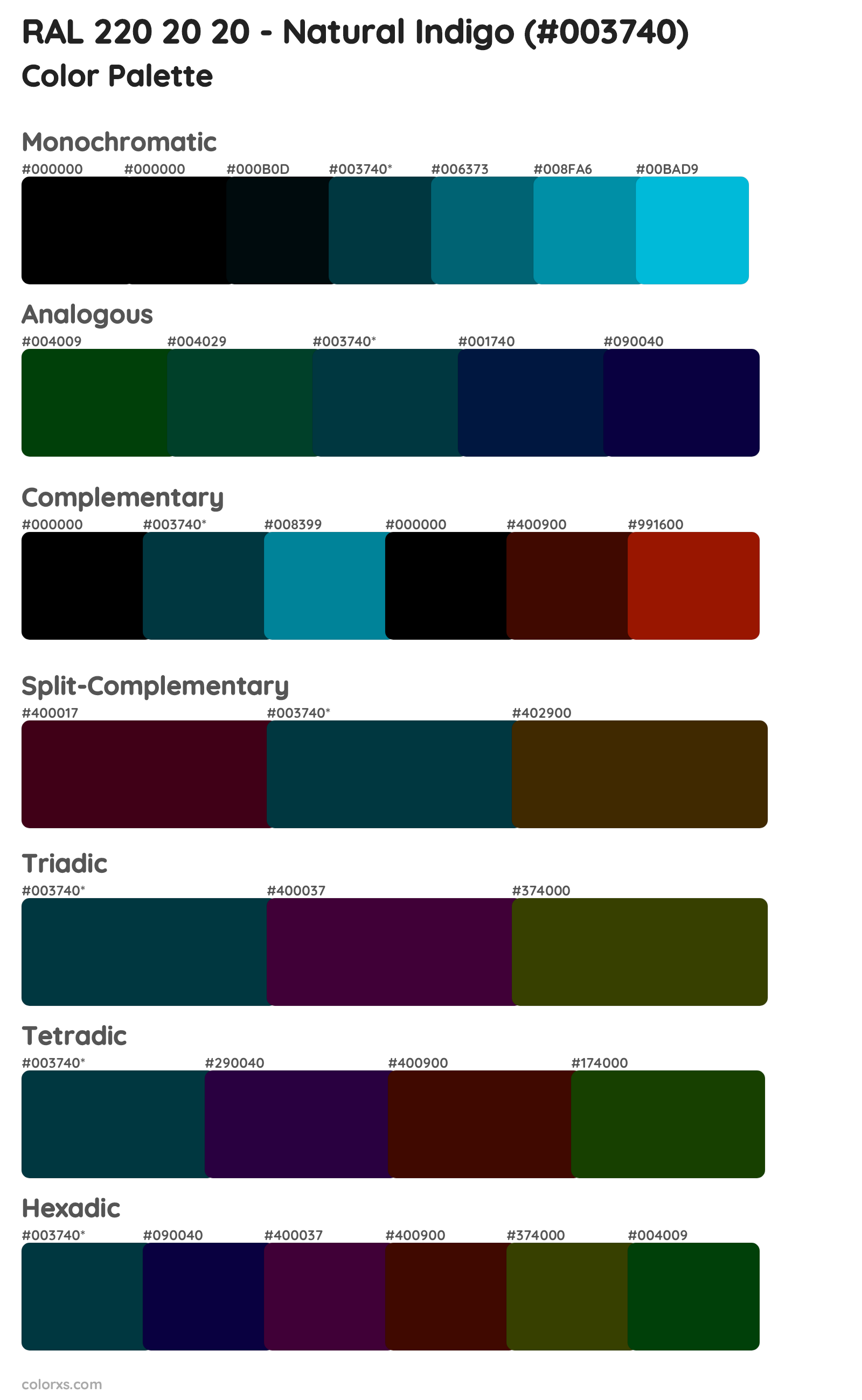 RAL 220 20 20 - Natural Indigo Color Scheme Palettes