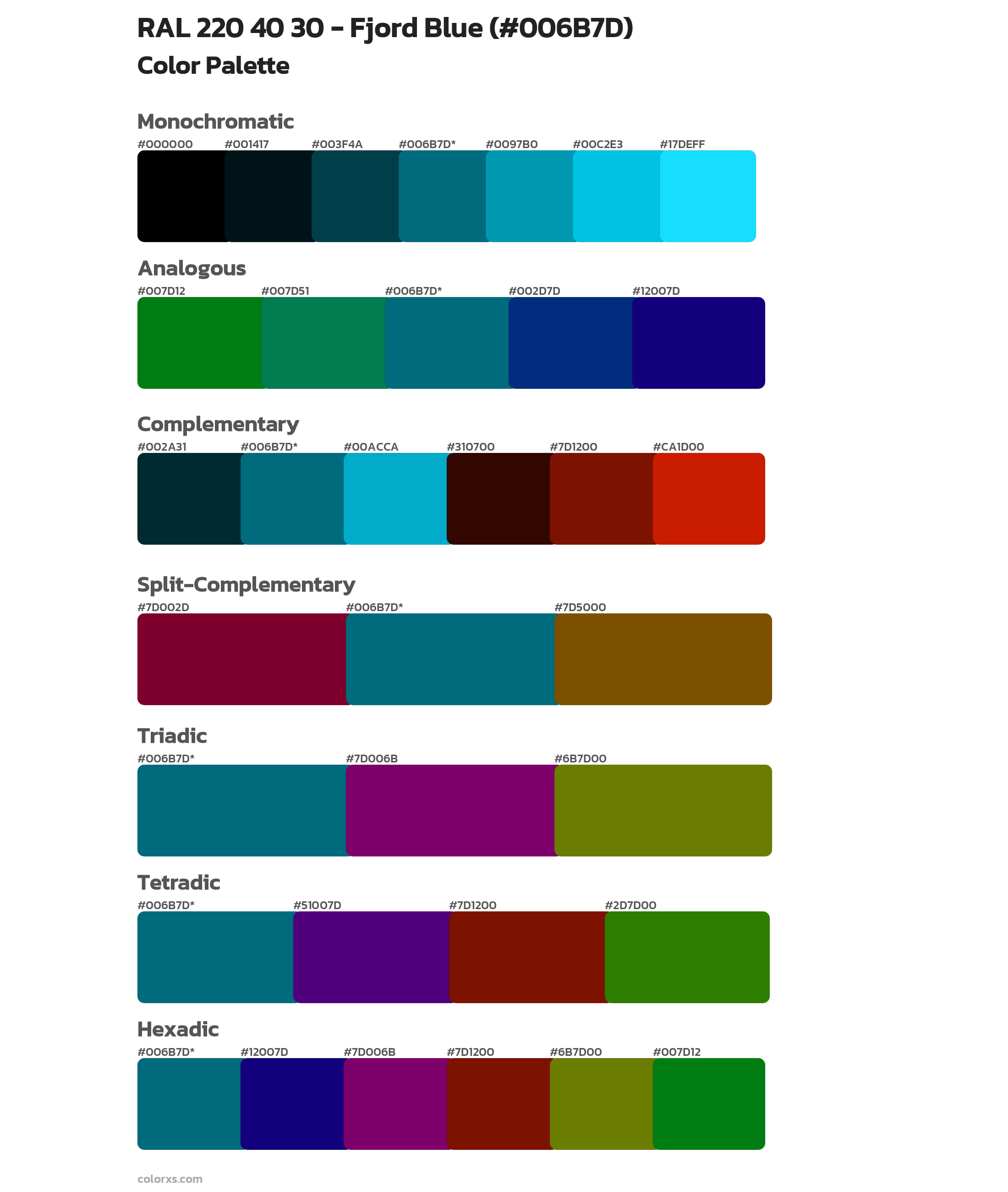 RAL 220 40 30 - Fjord Blue Color Scheme Palettes