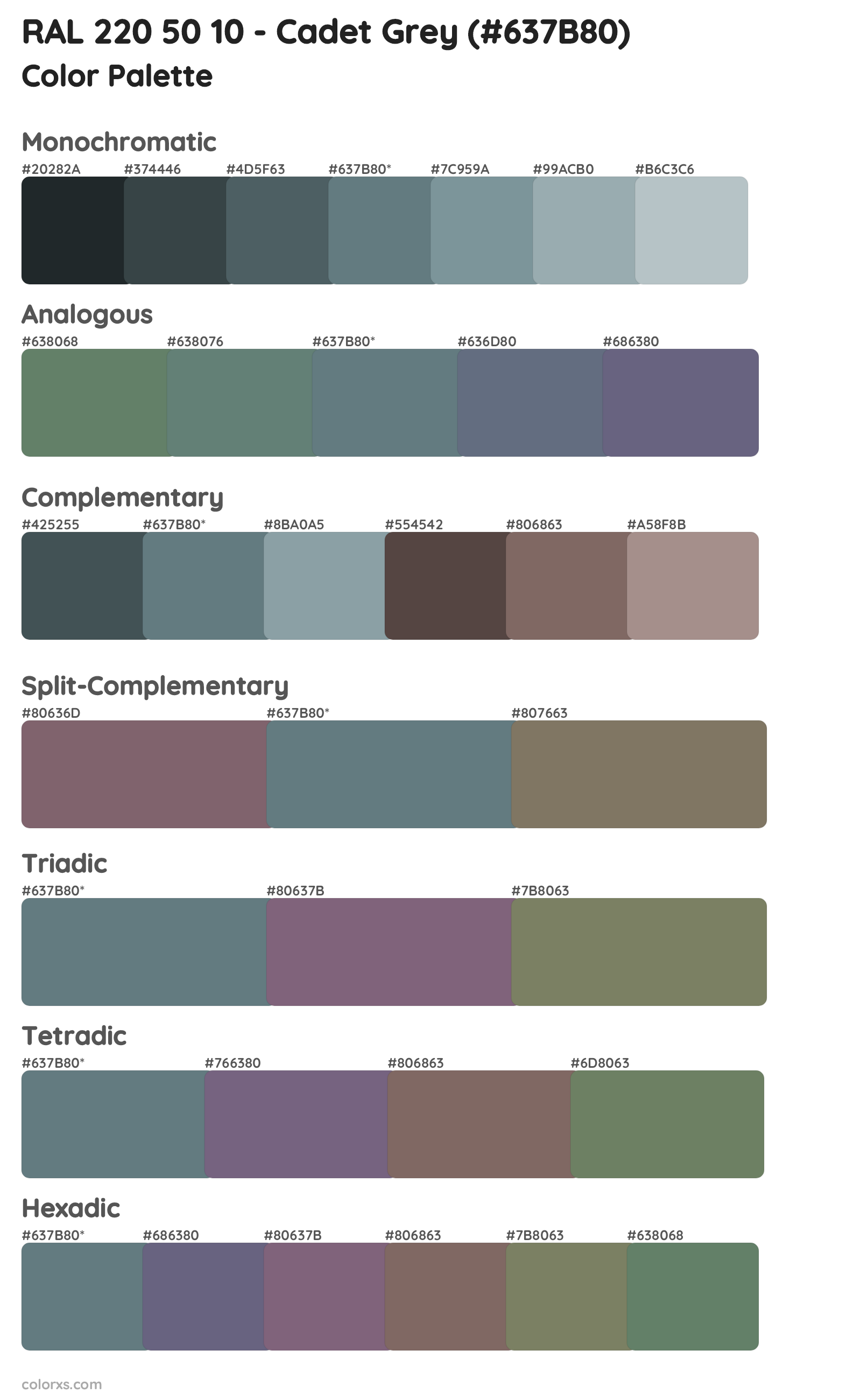 RAL 220 50 10 - Cadet Grey Color Scheme Palettes