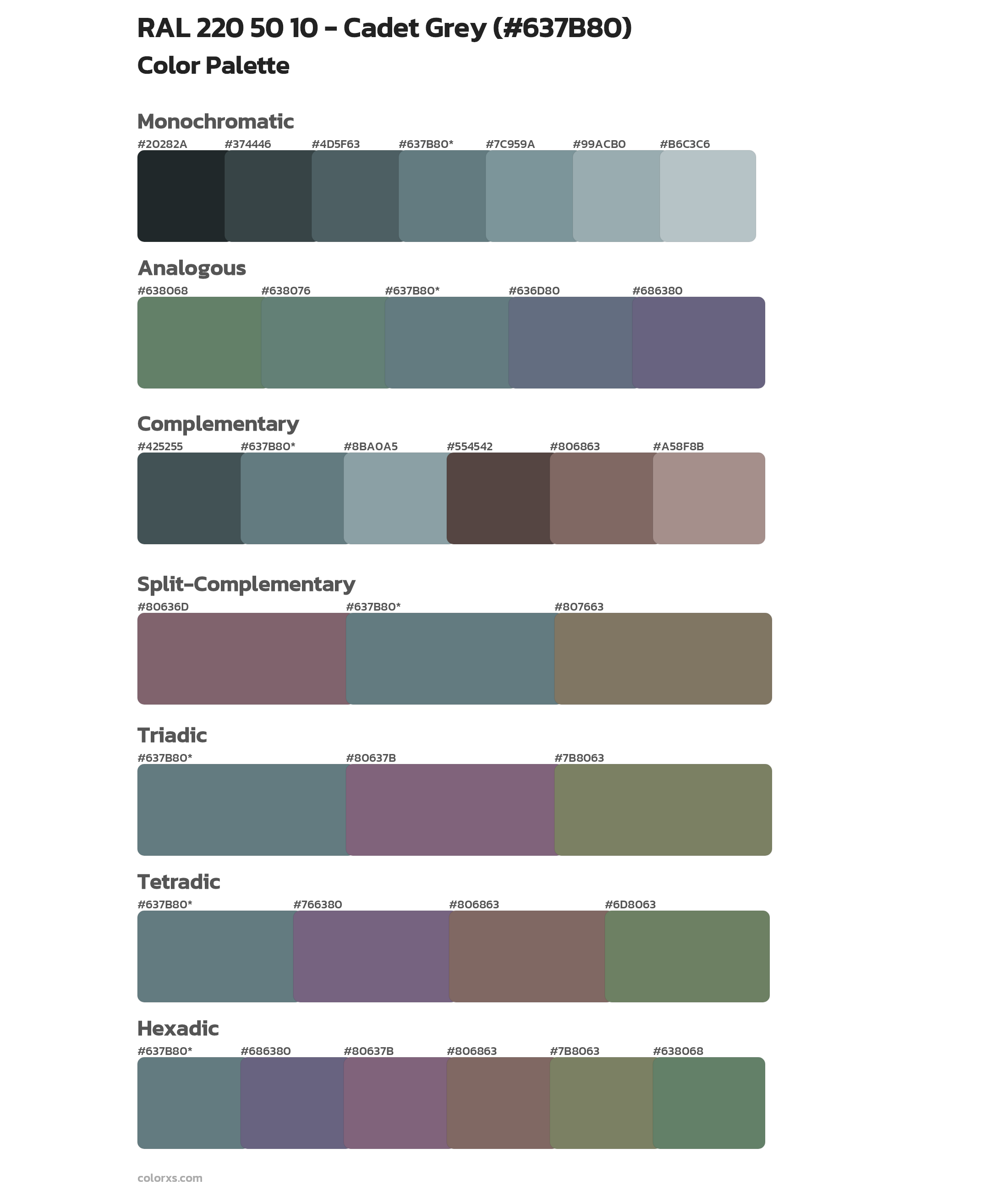 RAL 220 50 10 - Cadet Grey Color Scheme Palettes