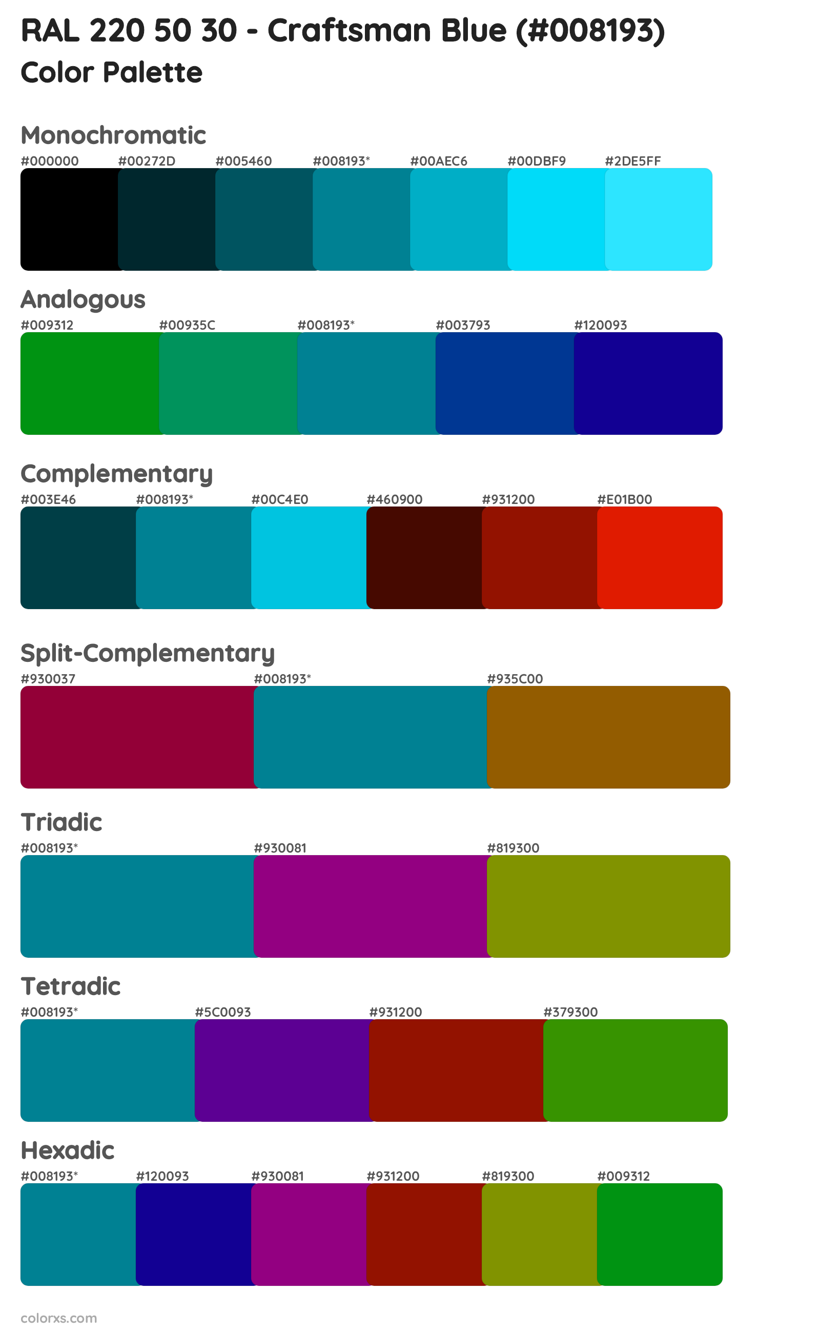 RAL 220 50 30 - Craftsman Blue Color Scheme Palettes