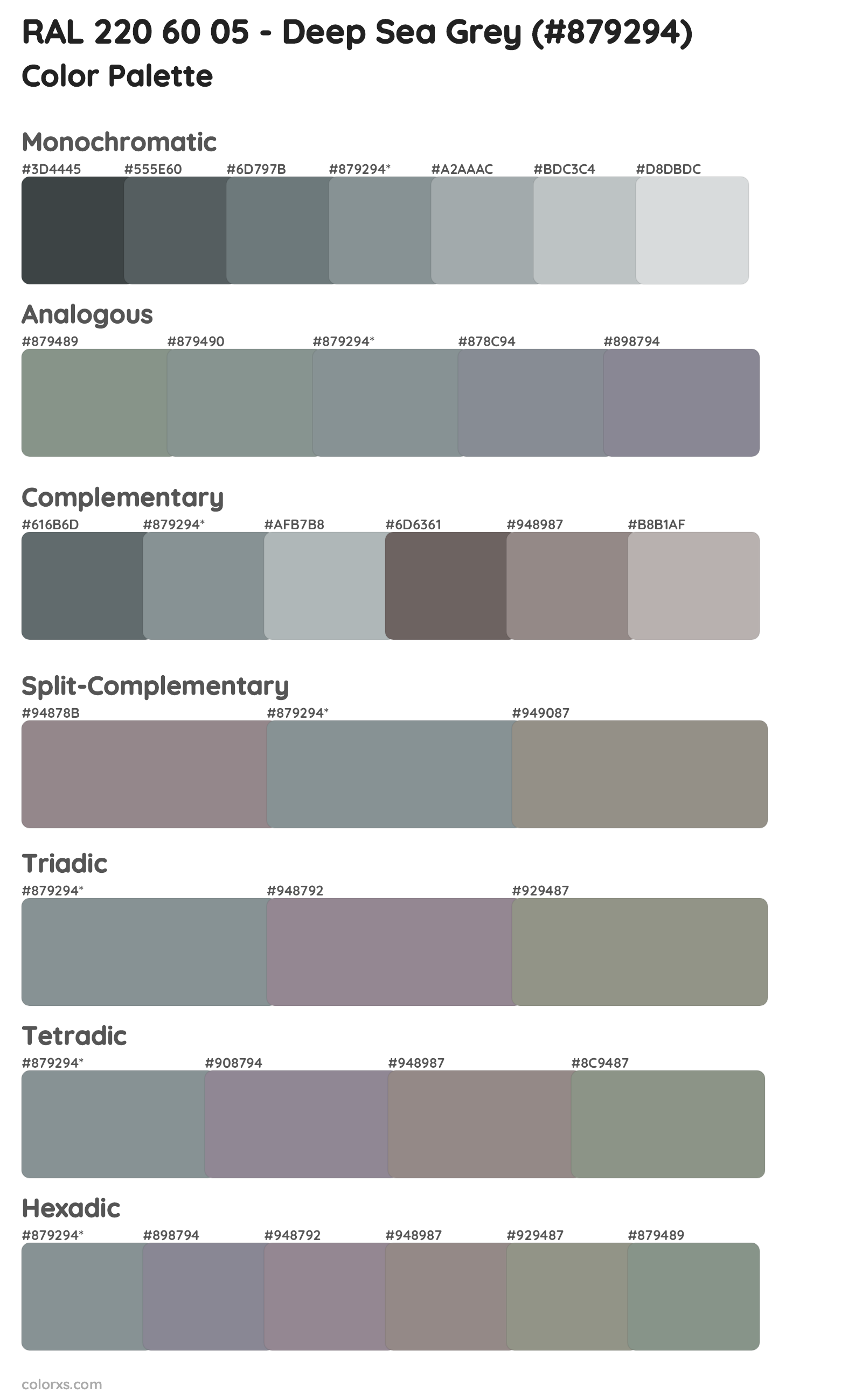 RAL 220 60 05 - Deep Sea Grey Color Scheme Palettes