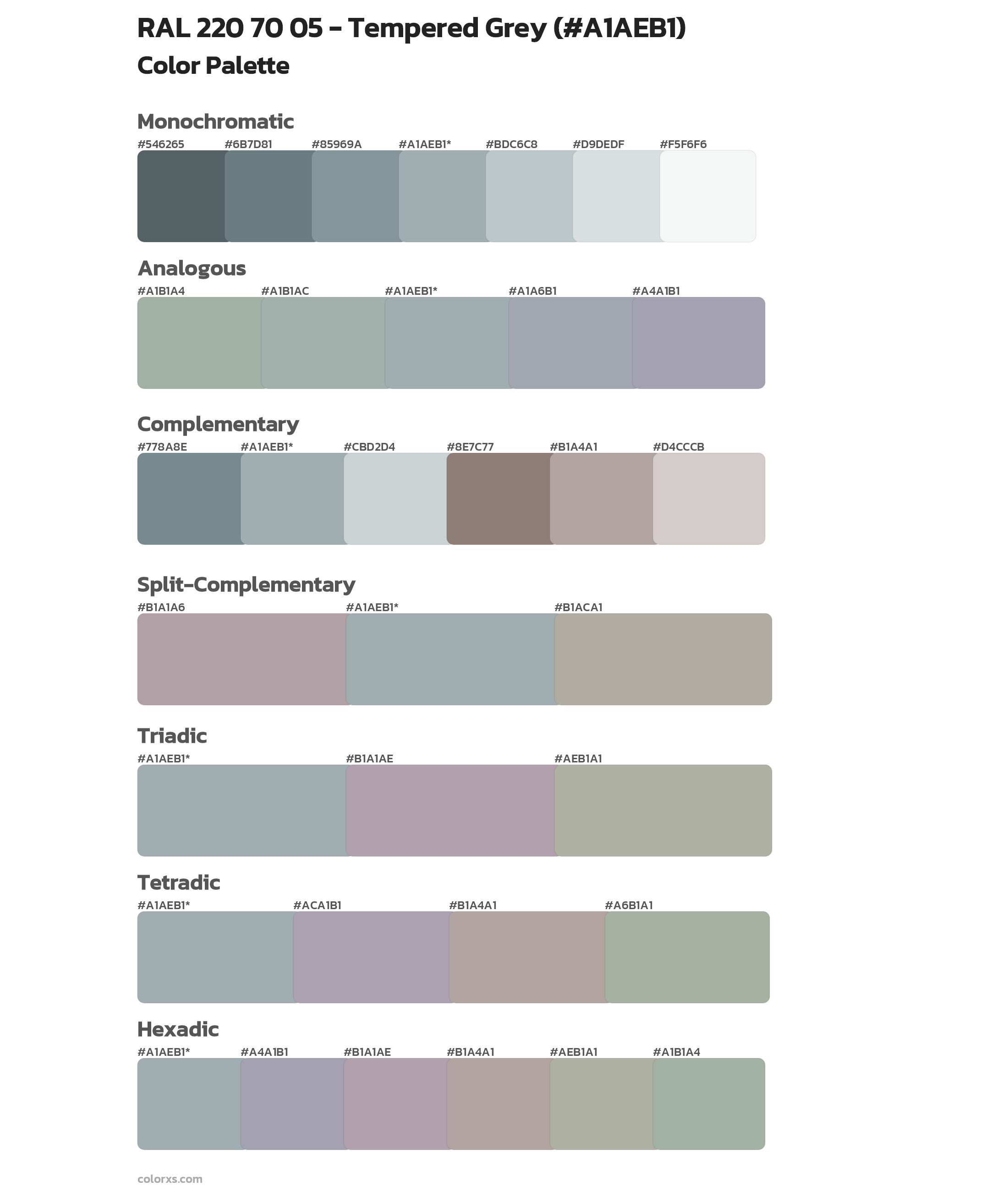 RAL 220 70 05 - Tempered Grey Color Scheme Palettes