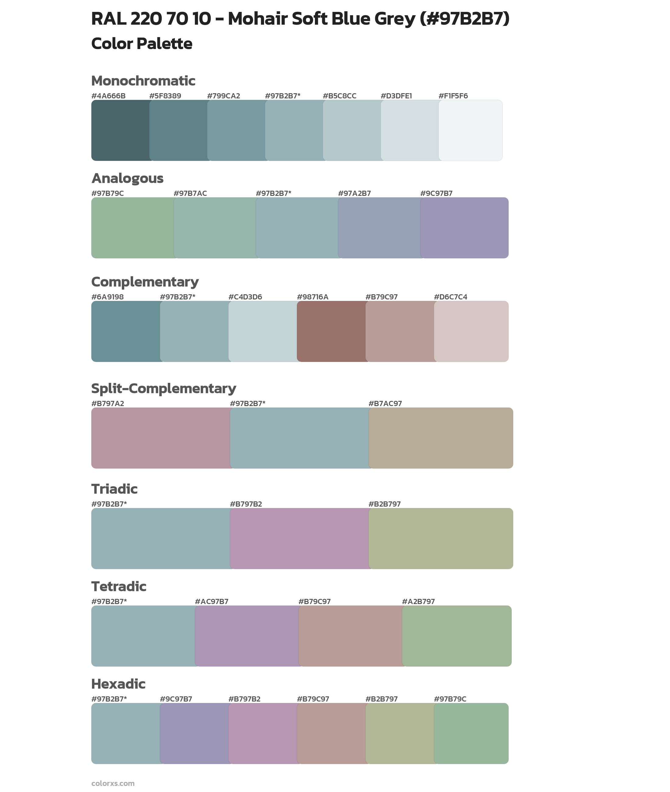 RAL 220 70 10 - Mohair Soft Blue Grey Color Scheme Palettes
