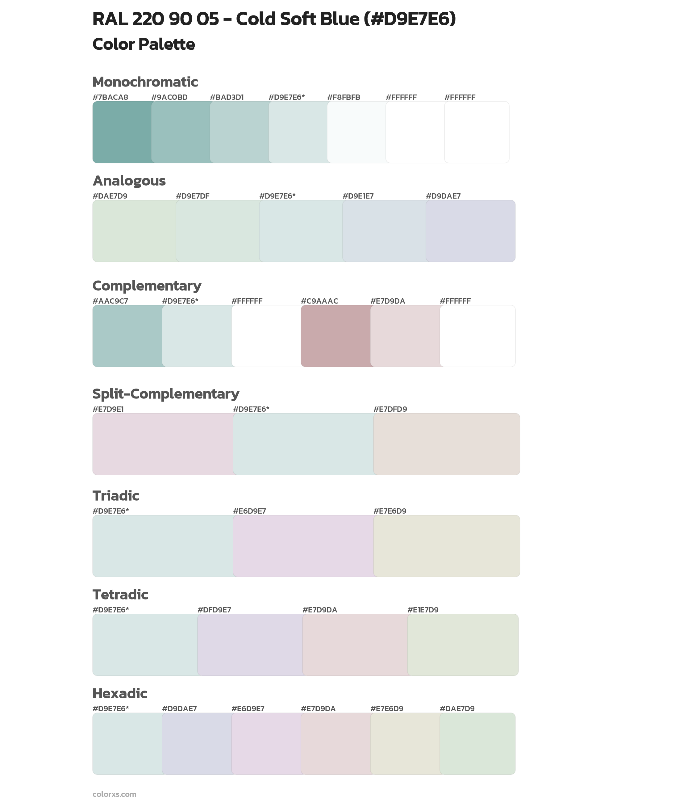RAL 220 90 05 - Cold Soft Blue Color Scheme Palettes