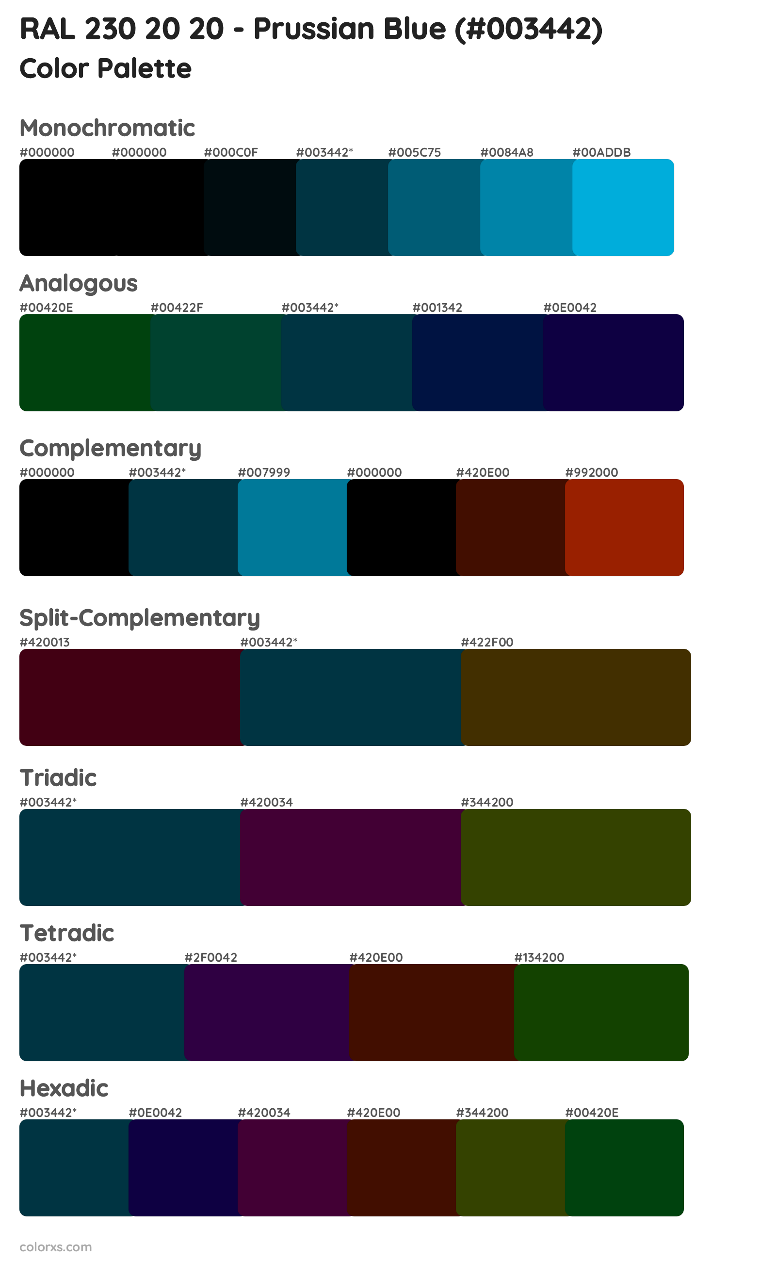 RAL 230 20 20 - Prussian Blue Color Scheme Palettes