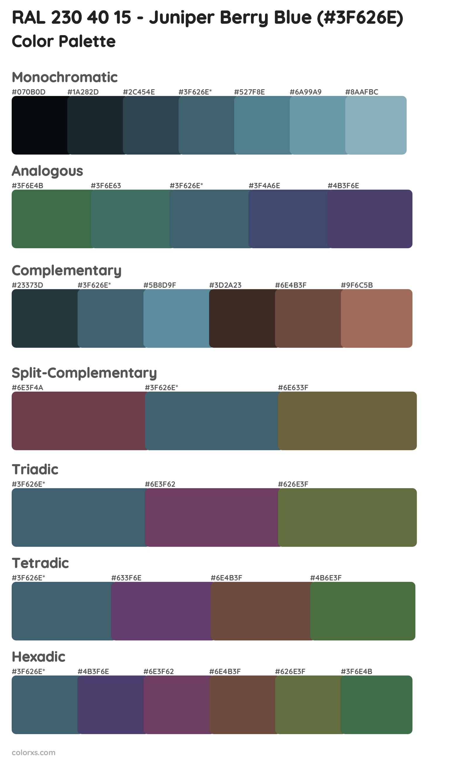 RAL 230 40 15 - Juniper Berry Blue Color Scheme Palettes