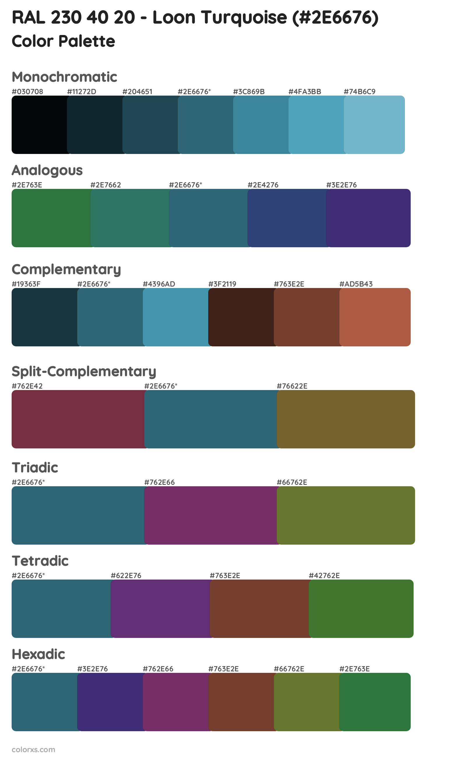 RAL 230 40 20 - Loon Turquoise Color Scheme Palettes