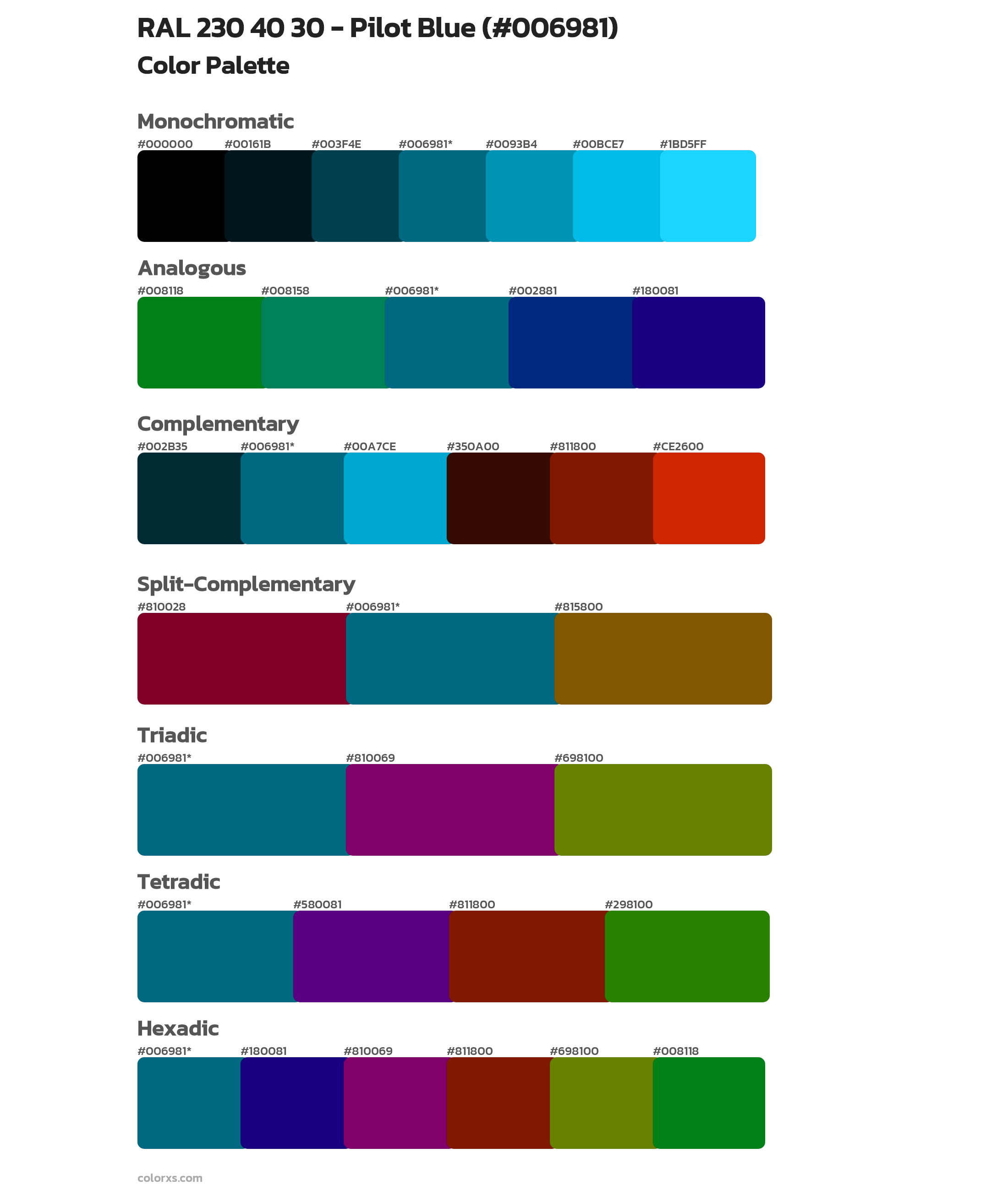 RAL 230 40 30 - Pilot Blue Color Scheme Palettes