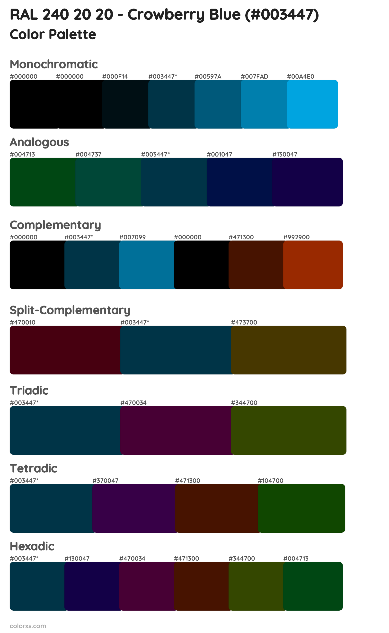 RAL 240 20 20 - Crowberry Blue Color Scheme Palettes