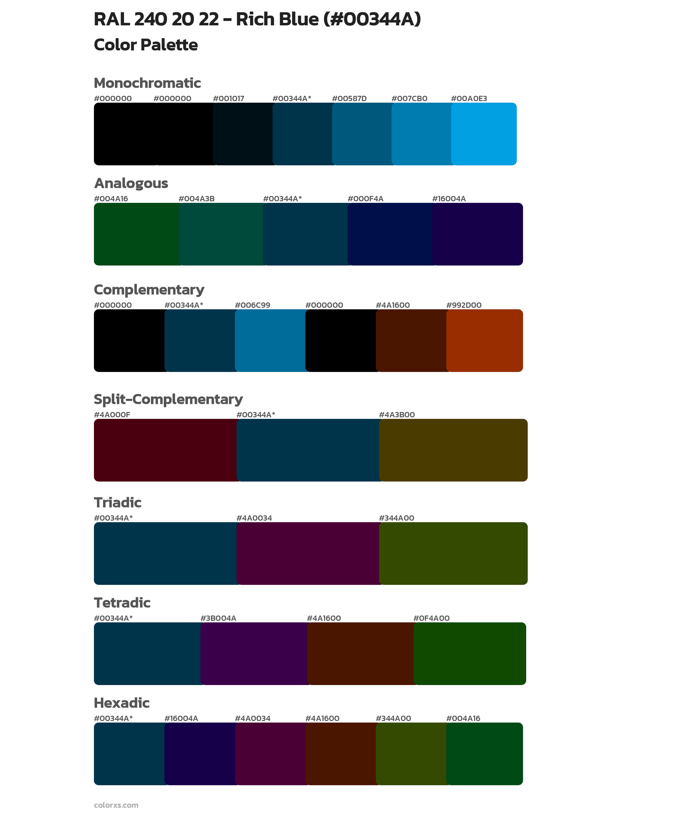 RAL 240 20 22 - Rich Blue Color Scheme Palettes