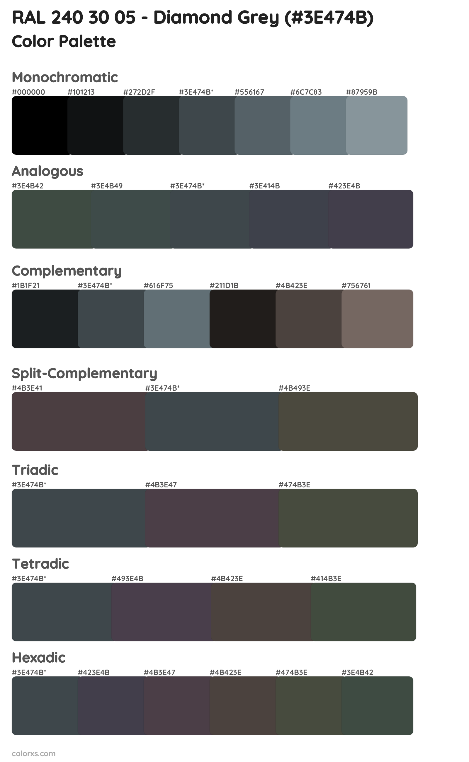 RAL 240 30 05 - Diamond Grey Color Scheme Palettes
