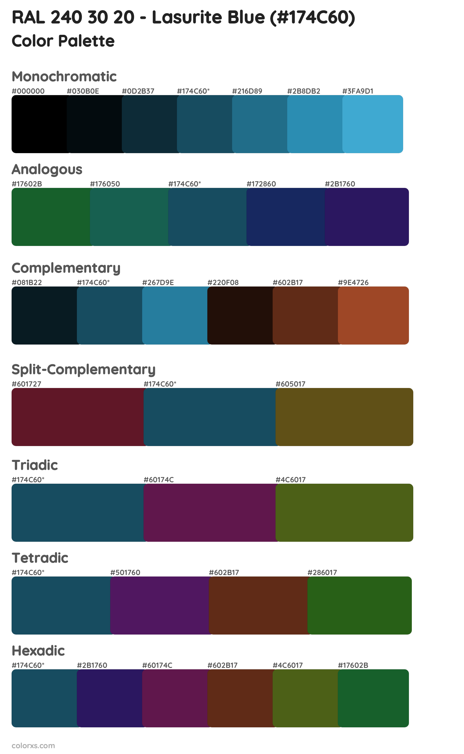 RAL 240 30 20 - Lasurite Blue Color Scheme Palettes