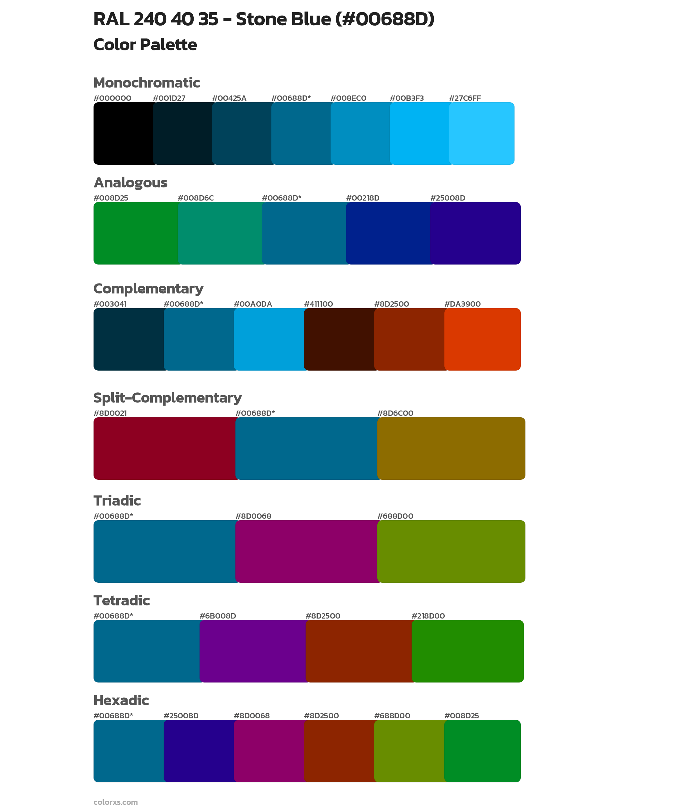 RAL 240 40 35 - Stone Blue Color Scheme Palettes